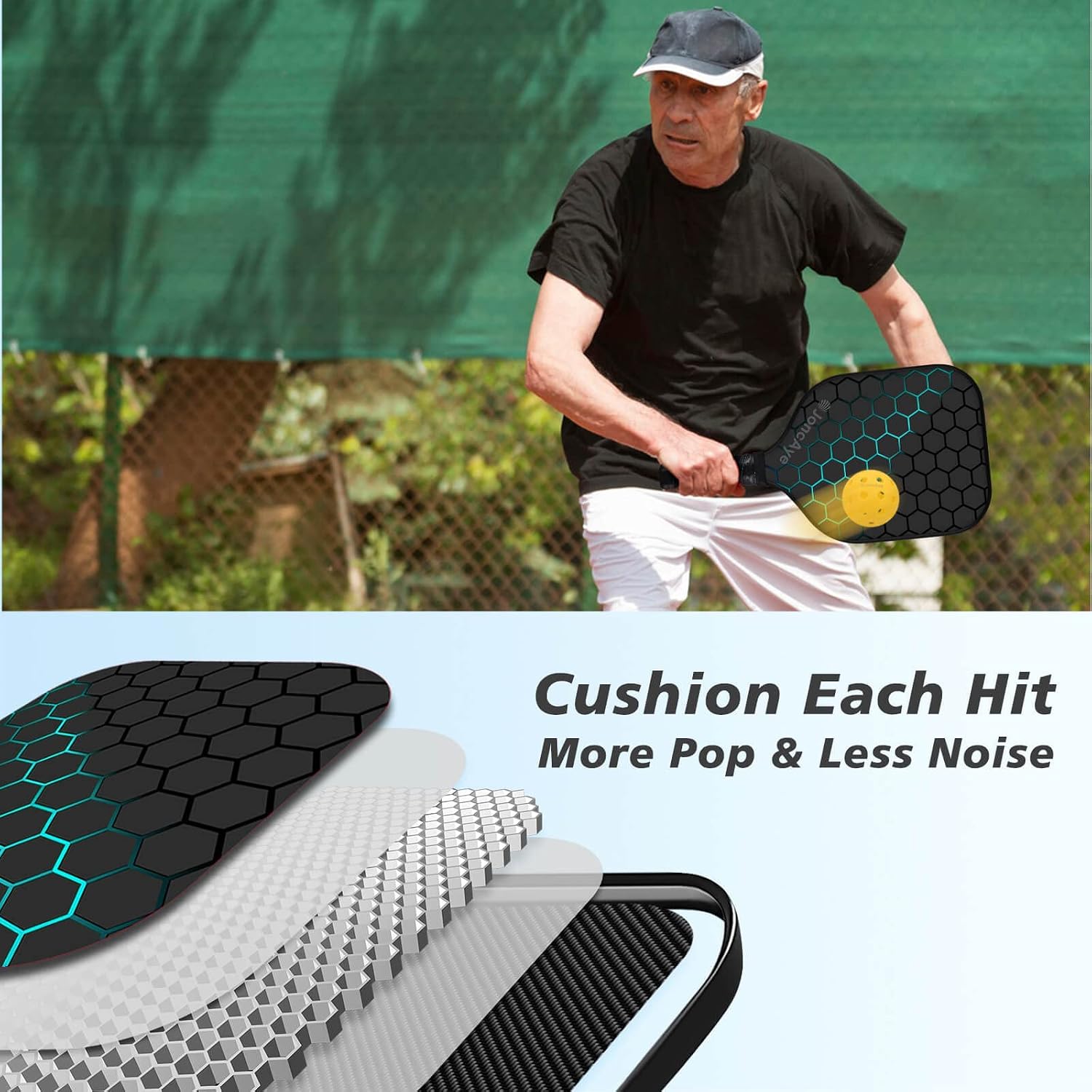 JoncAye Pickleball Paddles Set of 4 or 2, USAPA Approved Fiberglass Rackets | with Outdoor Indoor Balls, Bag, Overgrip, Lightweight Pickle-ball Equipment for Beginner, Intermediate, Family - Image 4