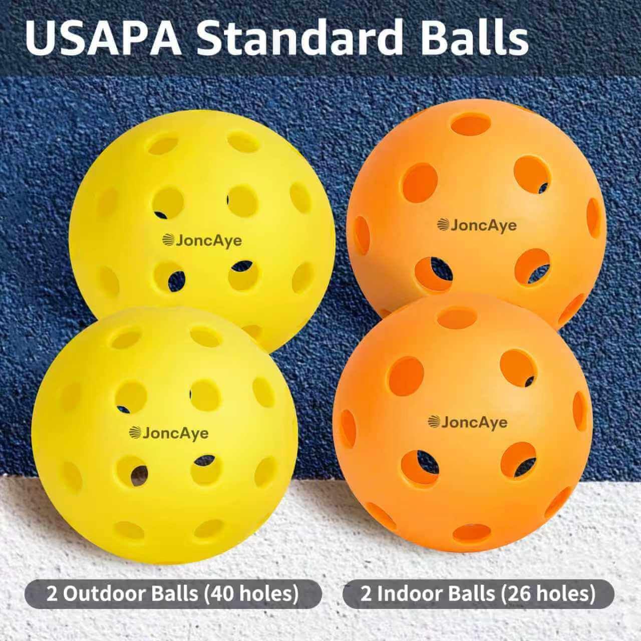 JoncAye Pickleball Paddles Set of 4 or 2, USAPA Approved Fiberglass Rackets | with Outdoor Indoor Balls, Bag, Overgrip, Lightweight Pickle-ball Equipment for Beginner, Intermediate, Family - Image 7
