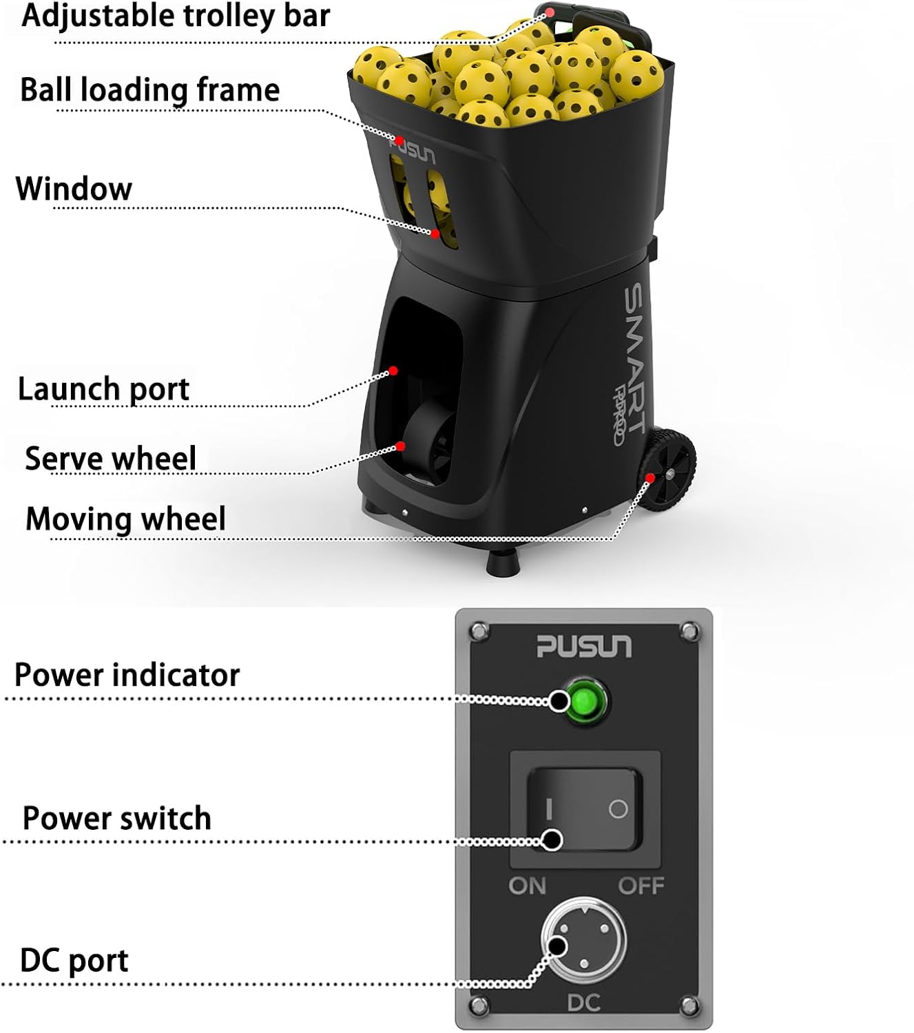PP-Smart PRO Pickleball Machine - 85+ Ball Capacity, Adjustable Speed (20-120km/h), Smart App Control, 5-45° Angle Adjustment, Perfect for Beginners, Club Training & School Teaching - Image 8