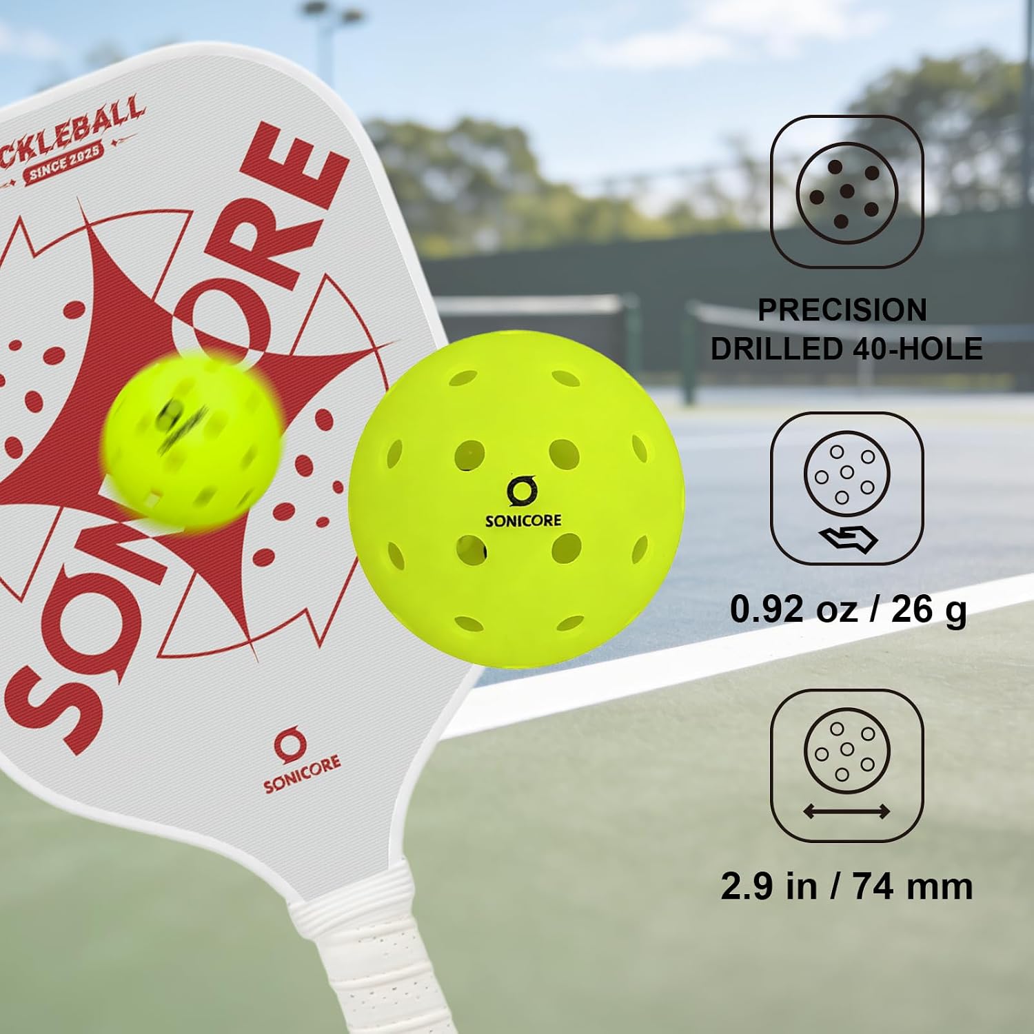 SONICORE Premium Outdoor Pickleball Balls, 4/12 Pack, Extreme Durability, One-Piece Mold, Tournament-Ready Level, 40-Hole Precision Drilled, Crack-Resistant, Seamless - Image 6