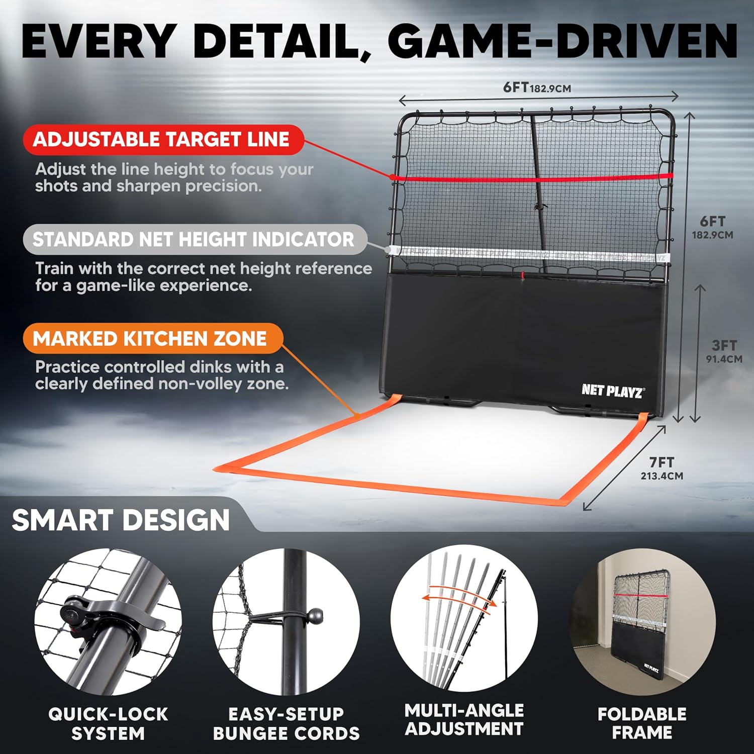 Pickleball Rebound Net Training Equipment Aid, Adjustable Angle & Easy Setup - Perfect Your Forehands Backhands Dinks Volleys Accuracy Coordination Kitchen Control - Image 5
