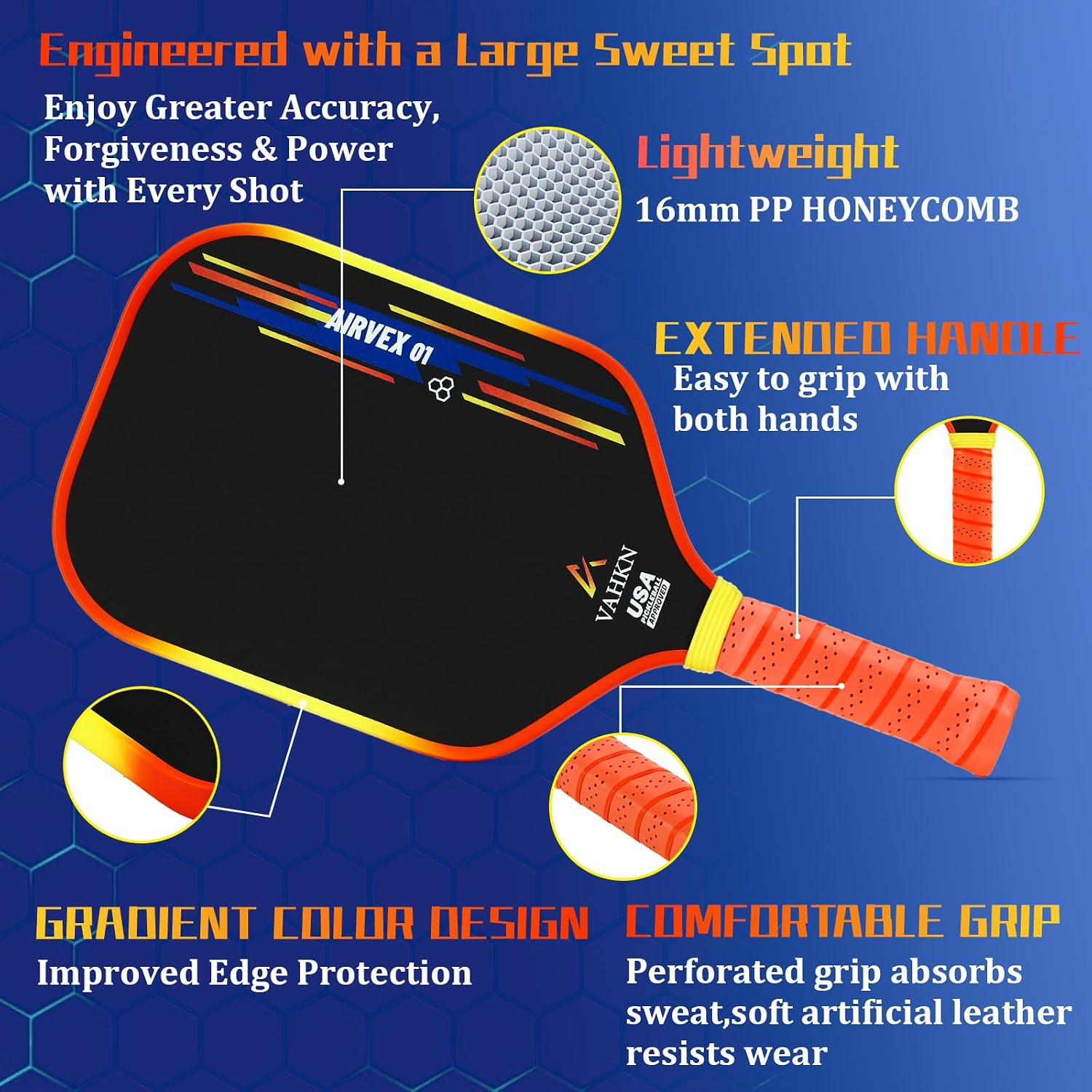 Pickleball Paddles |16MM Carbon Fiber Pickleball Paddle | High-Spin Textured Surface & Vibrant Gradient Edge | USAPA Approved Racket for Ultimate Power,Control & Precision - Image 3