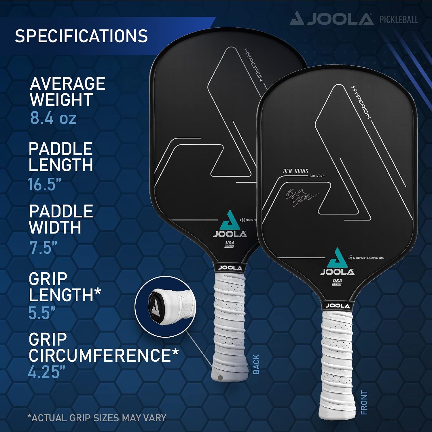 JOOLA Ben Johns Hyperion CFS Pickleball Paddle – Carbon Surface with High Grit & Spin, Elongated Handle, USAPA Approved Ben Johns Paddle - Image 5
