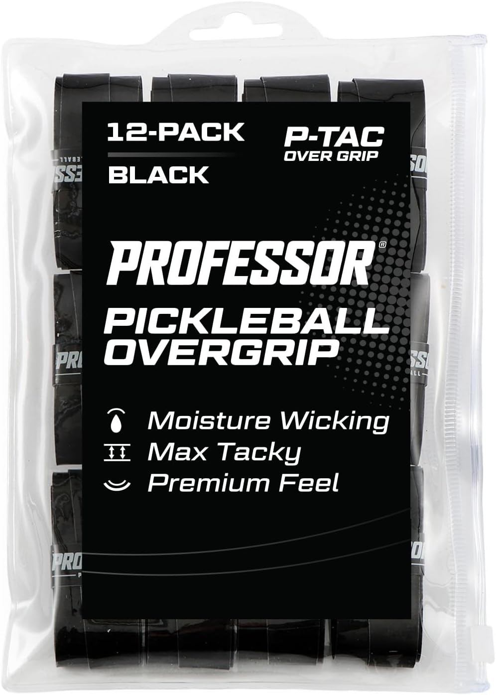 Professor P-Tac Pickleball Paddle Overgrip – Max Tacky, Moisture-Wicking Grip Tape for Pickleball Paddles in 6 & 12 Packs, Anti-Slip & Durable Overgrip for Control & Enhanced Performance
