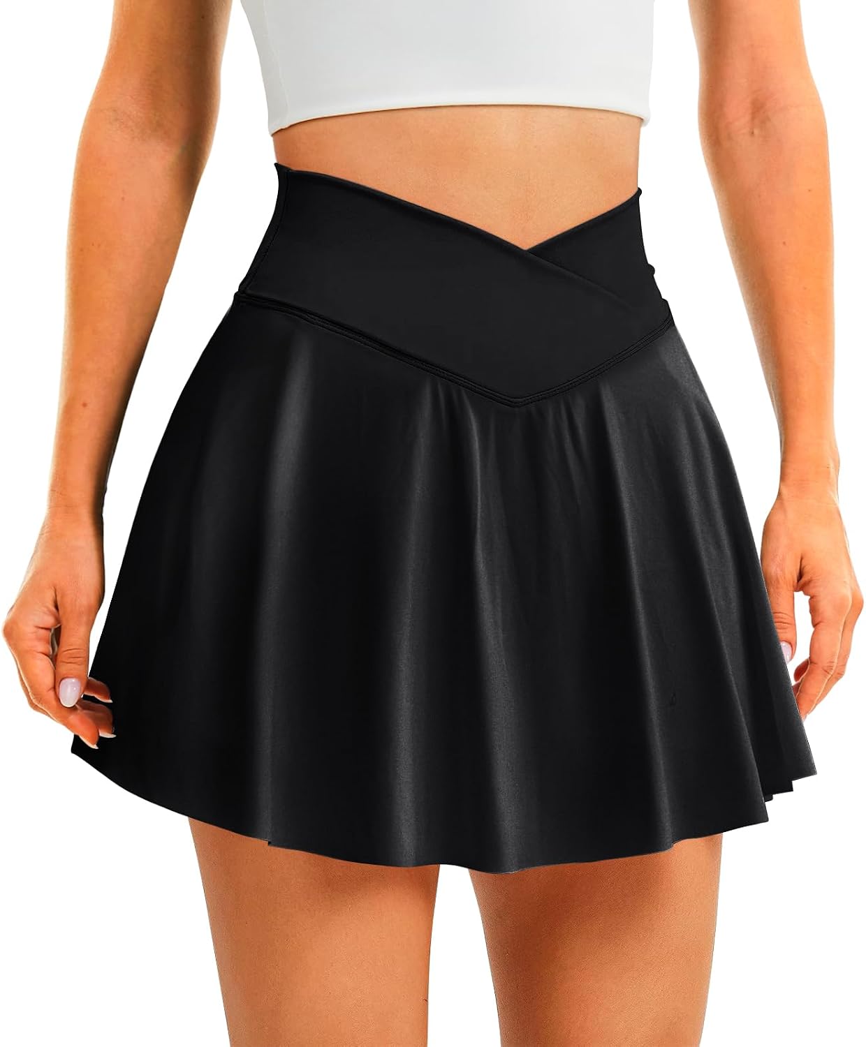 DLOODA Womens Tennis Skirt Crossover High Waisted Skort with Pockets Shorts | Athletic Skirts for Golf Running Workout Pickleball, Aesthetic Activewear, Sporty Athleisure Style