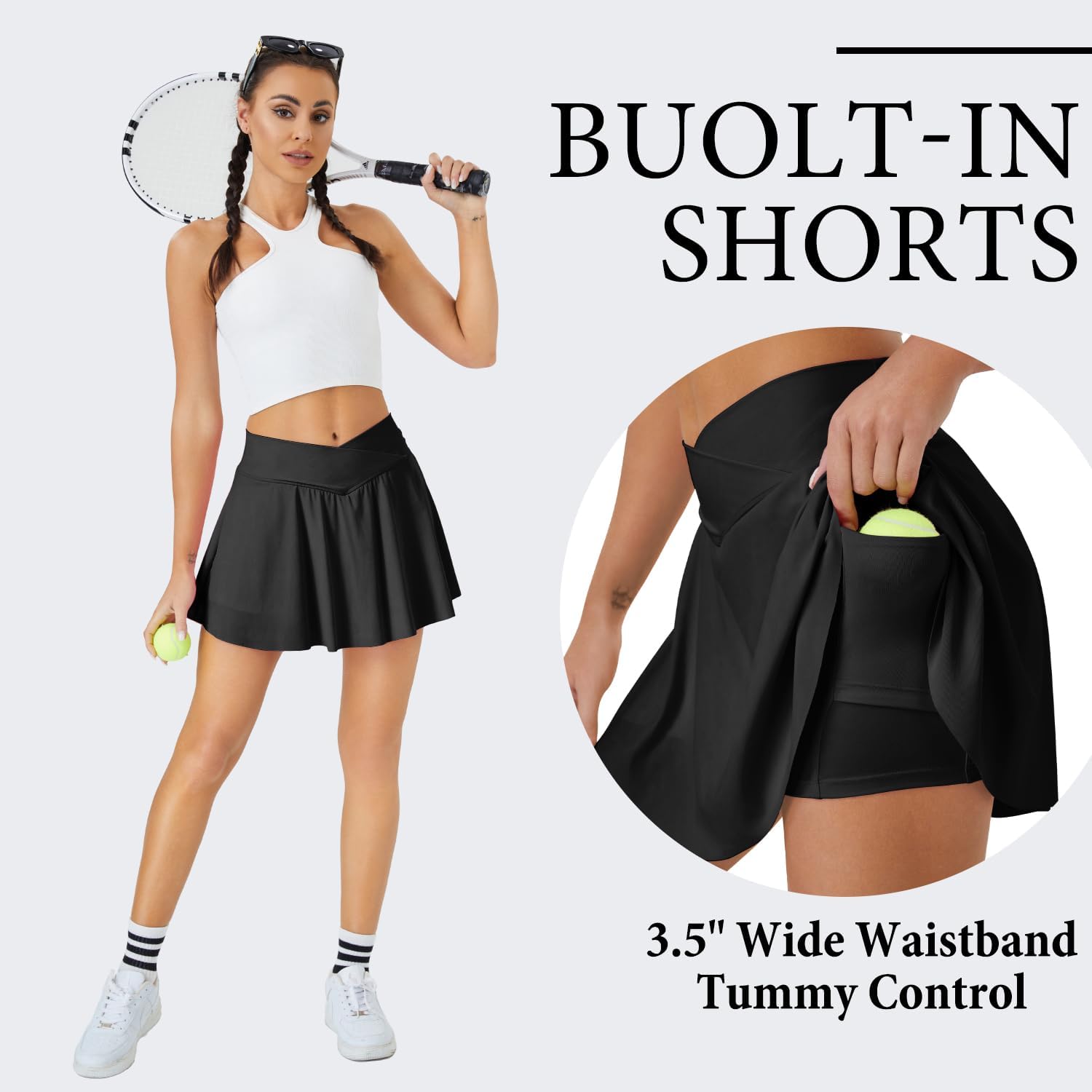 DLOODA Womens Tennis Skirt Crossover High Waisted Skort with Pockets Shorts | Athletic Skirts for Golf Running Workout Pickleball, Aesthetic Activewear, Sporty Athleisure Style - Image 5