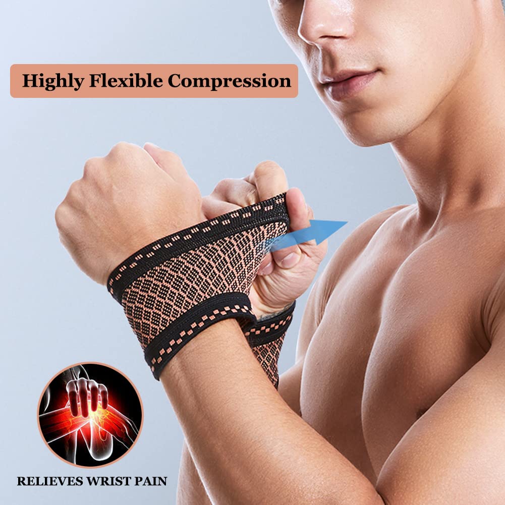 Copper Wrist Compression Brace (2Pcs), Elastic Wrist Support Sleeve Wrist Braces for Tendonitis, Arthritis, Carpal Tunnel Pain Relief, Soft Wrist Wrap Wristbands for Sport, Fitness, Workout, Typing(S) - Image 5