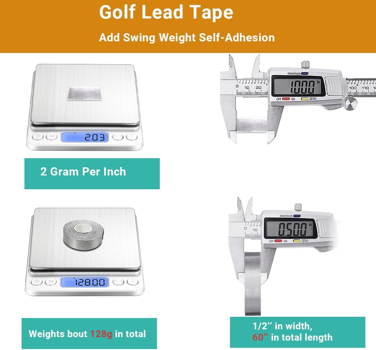 Yeshom Lead Tape Golf 1/2" x 60"/100"/150", 2 Grams Per Inch, Add Swing Weight Golfing Adhesive Accessories for Golf Clubs Pickleball Paddle Tennis Racket Fishing - Image 5