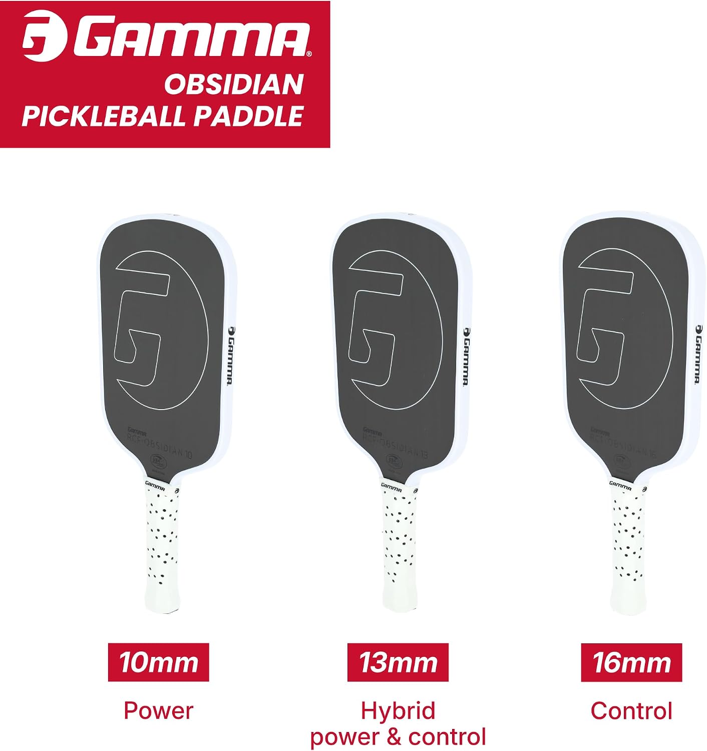 GAMMA RCF Obsidian Pickleball Paddle, Raw Carbon Fiber, 10mm, 13mm, and 16mm Options, Comfortable Molded Foam Handle, Sleak Design, Customizable Handle Weight System - Image 6