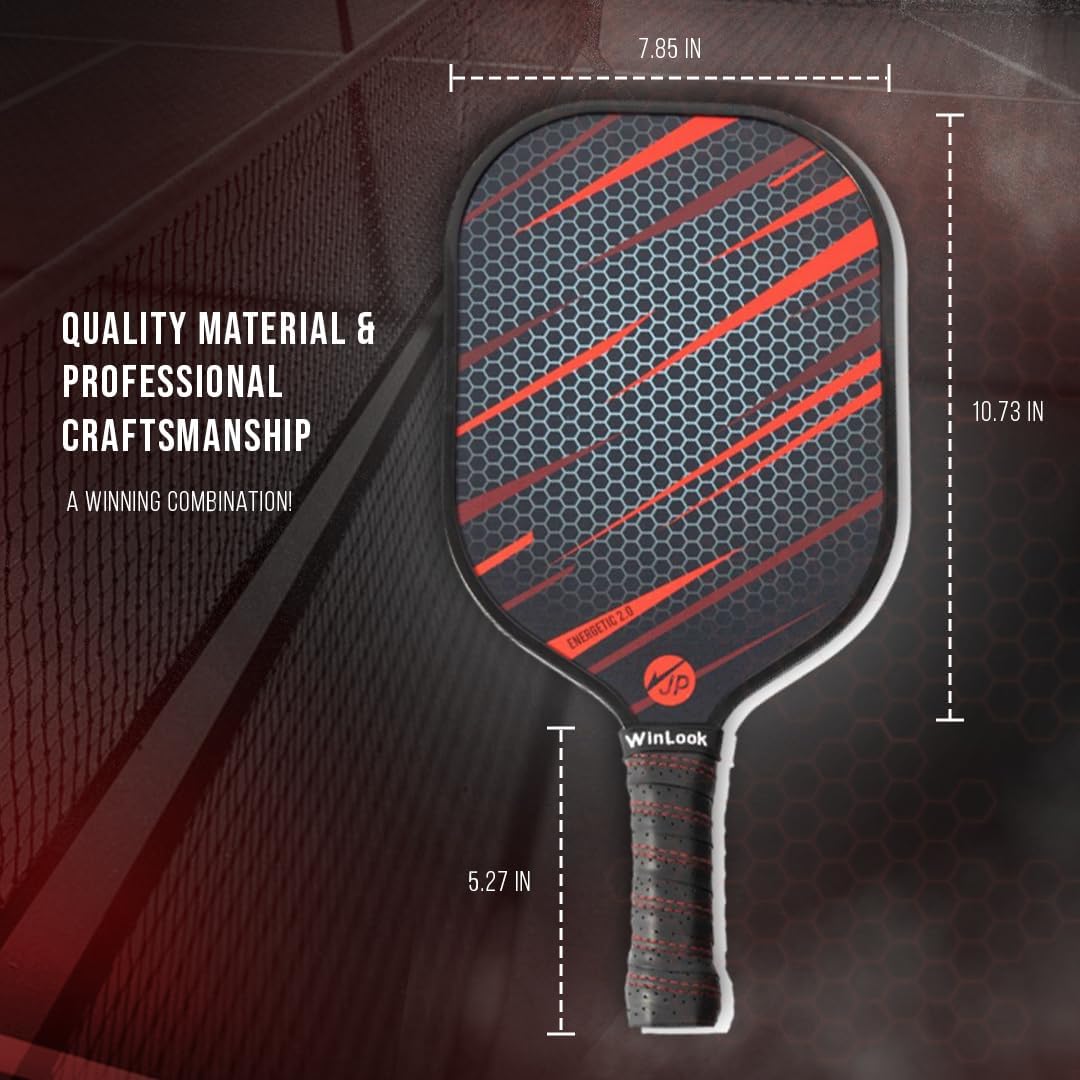 JP WinLook Pickleball Paddles Set - Fiberglass Rackets for Beginners to Professional Skill Levels - for Indoor or Outdoor Play - Includes 2 Premium Racquets, 3 Pickleballs, & a Carrying Bag - Image 4