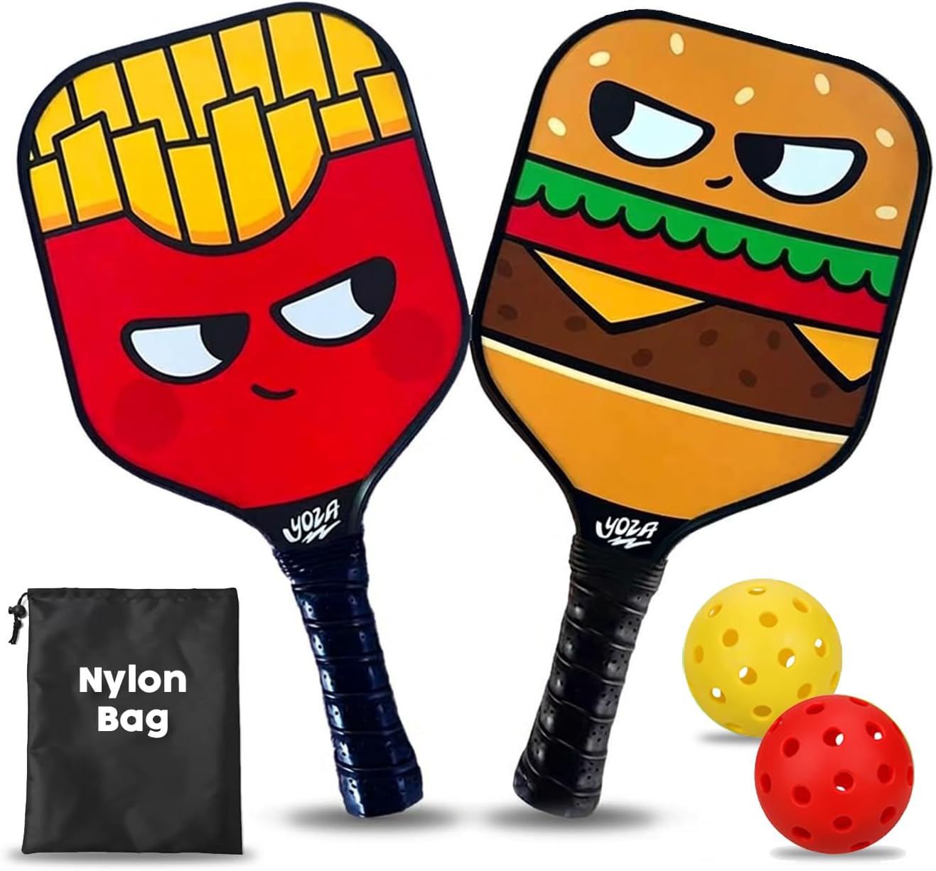 Kids Pickleball Paddle Set of 2 - Includes 2 Pickleball Paddles with 2 Balls, Lightweight, Fiberglass, Better Control, Beginner Racket, Perfect Pickleball Gift for Children Ages 4-12, Yoza