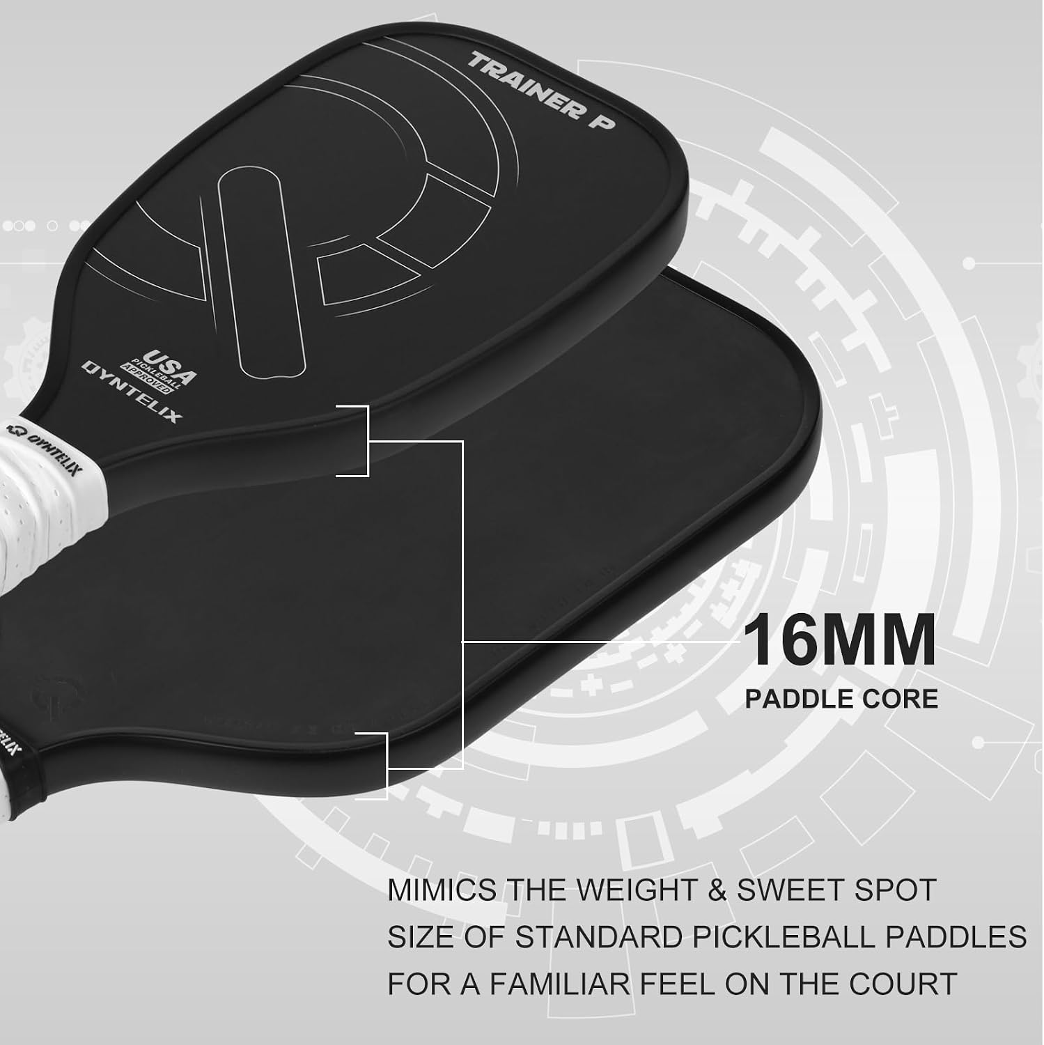 Pickleball Training Paddle -USAPA Approved Pickleball Trainer Practice Paddle,Carbon Fiber Particle Paint Frosted Surface, Extra Long Handle,16mm Core Sports Sweet Spot Training Racket - Image 3