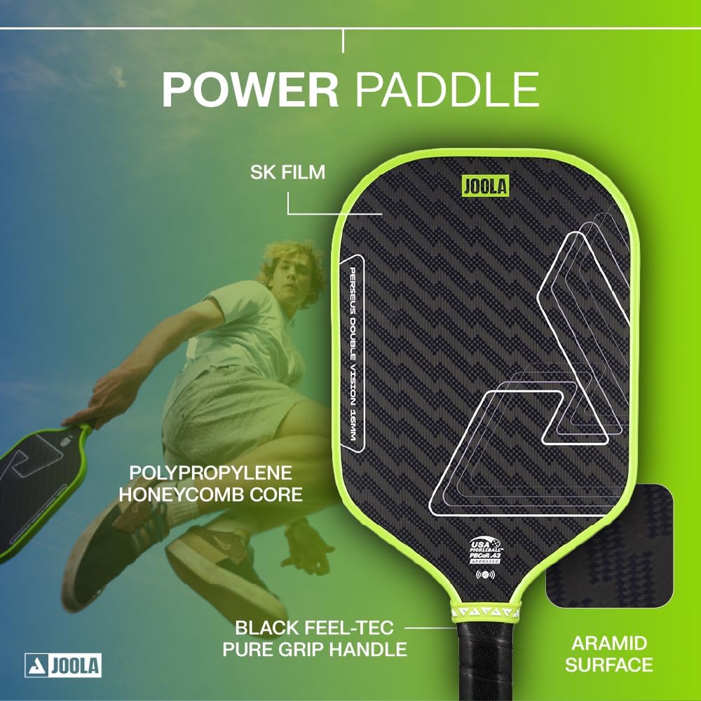 JOOLA Double Vision 16mm Pickleball Paddle - Signature and Standard Shape - Aramid Surface for Softer Responsive Touch - SK Film for Reduce Vibration - USAP Approved - NFC Chip Enabled - Image 3