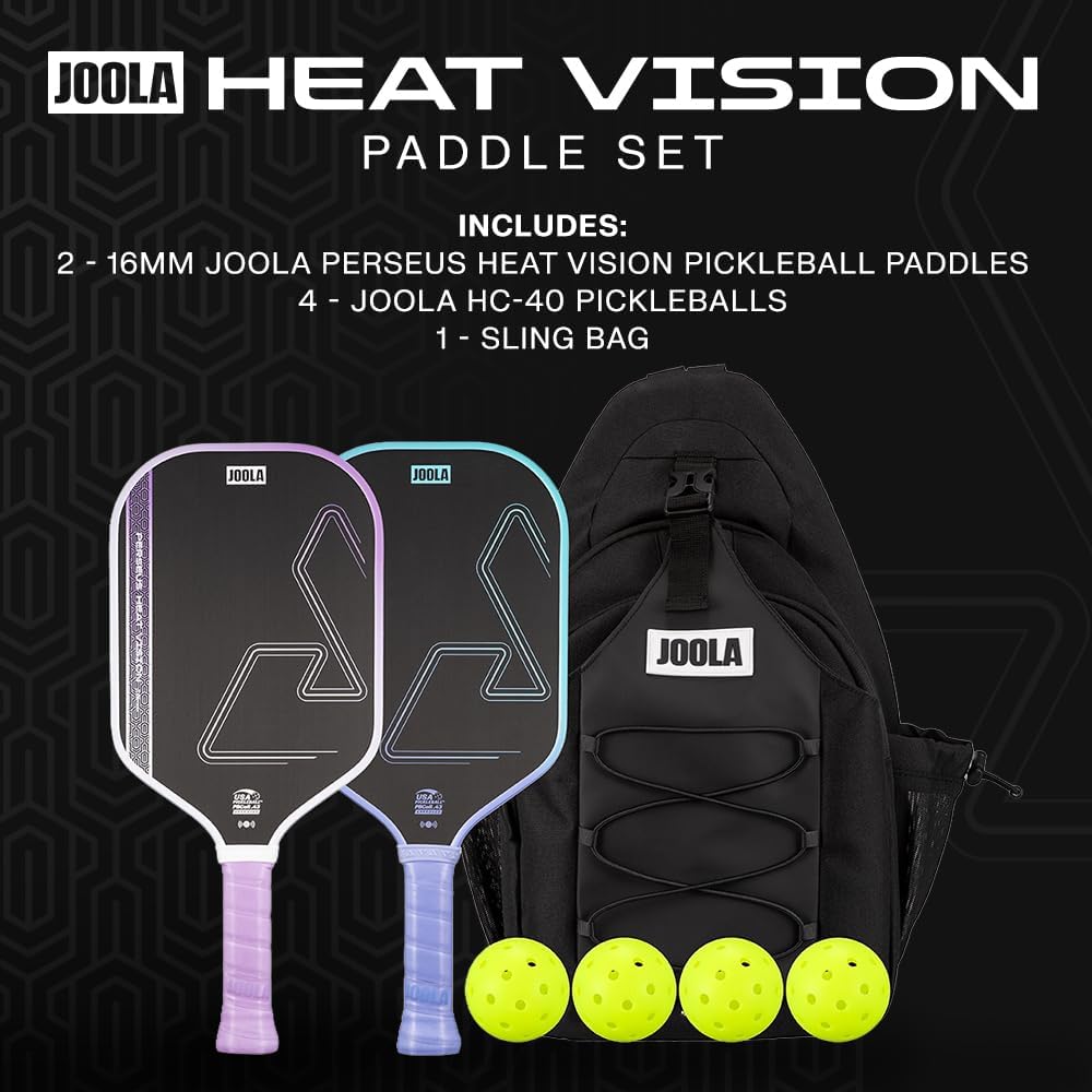 JOOLA Heat Vision Pickleball Paddles Set of 2 - Includes: 2 Pickleball Paddles, 4 Balls & Sling Bag - Lightweight USAPA Approved Carbon Fiber Paddle, Heat-Pressed Handle for Extra Stability, NFC Chip - Image 3