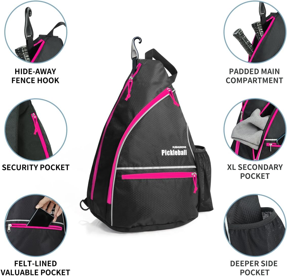 Mangrove Pickleball Bag with Fence Hook/Large Capacity/Safety Pocket | 600D Water-Resistant Pickleball Backpack, Reversible Air-mesh Sling Strap, Quick-Access Carry, Padded Back, For Court & Daily - Image 3