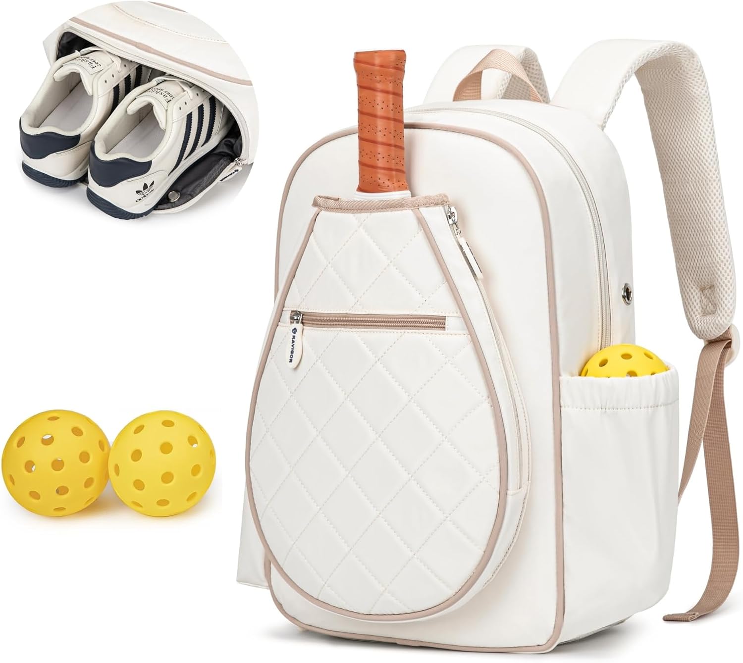 KAVIGOR Pickleball Bag, Quilted Pickleball Backpack with Shoe Compartment & Waterproof Pocket, Pickle Ball Paddle Bag Fits 2 to 4 Paddles for Women and Men