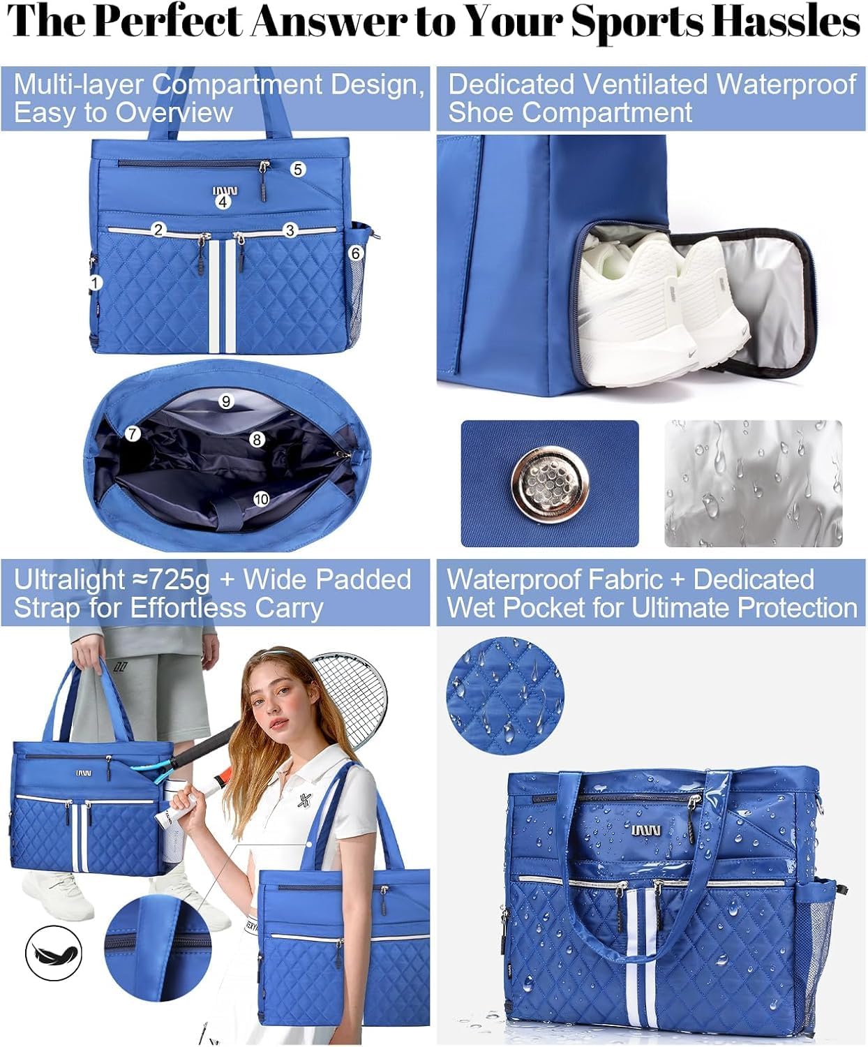 Tennis Bags for Women, Tennis Bag Holds 2 Rackets, Gym Bags with Ventilated Shoe Compartment, Suitable for Pickleball Tennis Badminton - Image 4