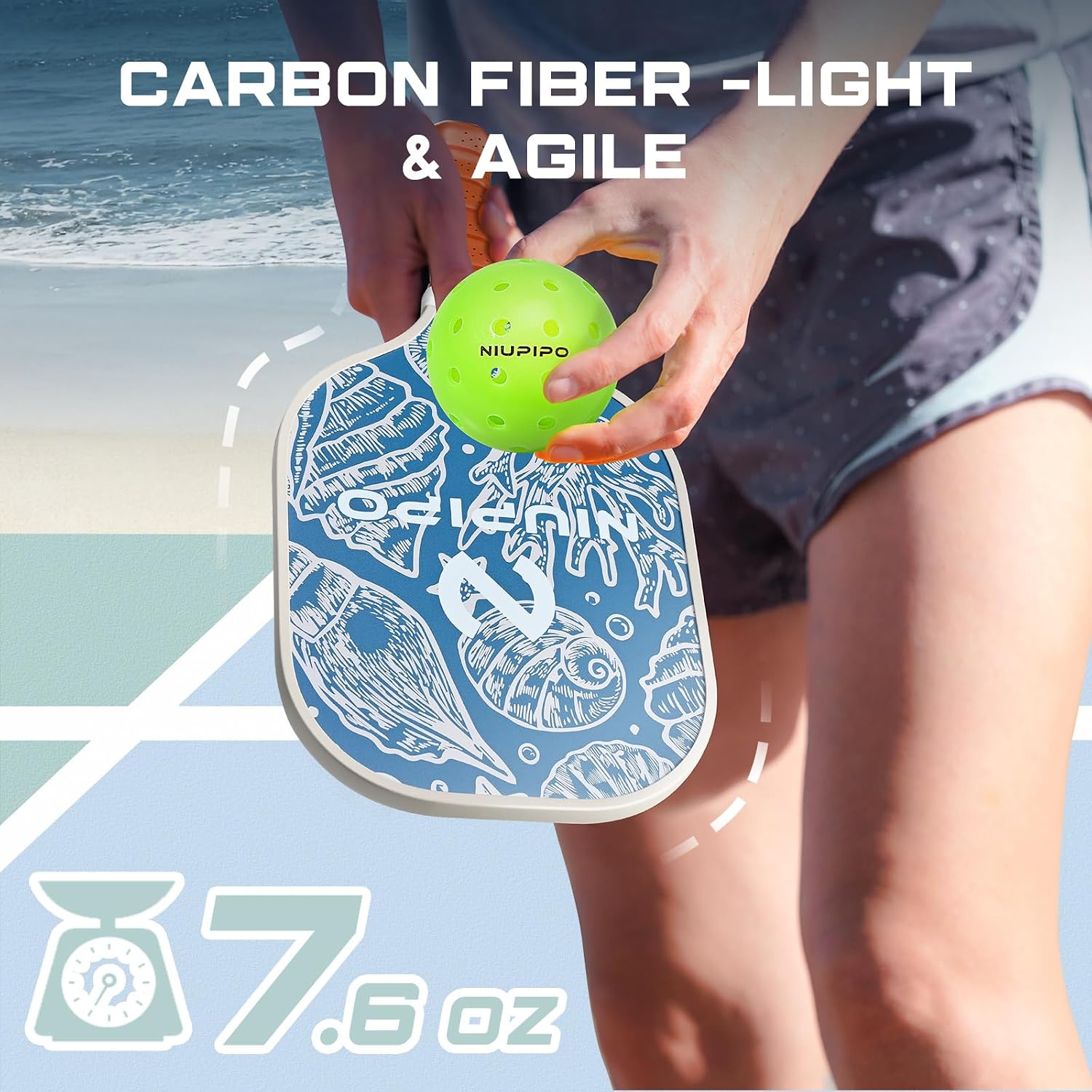 niupipo Pickleball Paddles Set of 2/4/1, USAPA Approved Carbon Fiber & Fiberglass Hybrid, Easy Power, Polypropylene Honeycomb Core, Cushioned 4.72" Grip, Bag/Cover, Pickleball Paddle Set for Men Women - Image 5