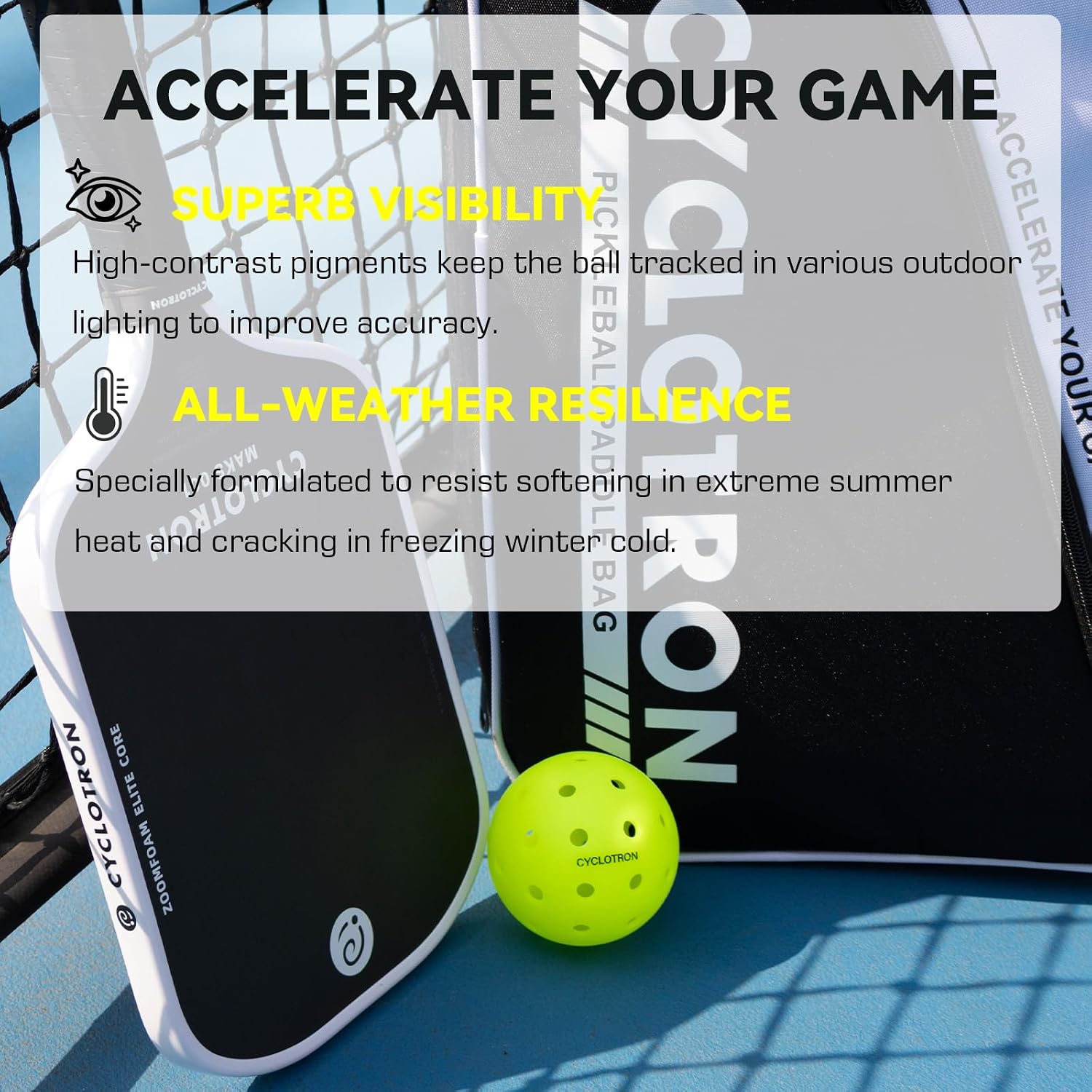cyclotron P-40 Outdoor Pickleball Balls – USAPA Approved Pickleballs, 40-Hole Precision Design, High Visibility, Durable Seamless HDPE Construction, 3/6 Pack - Image 6