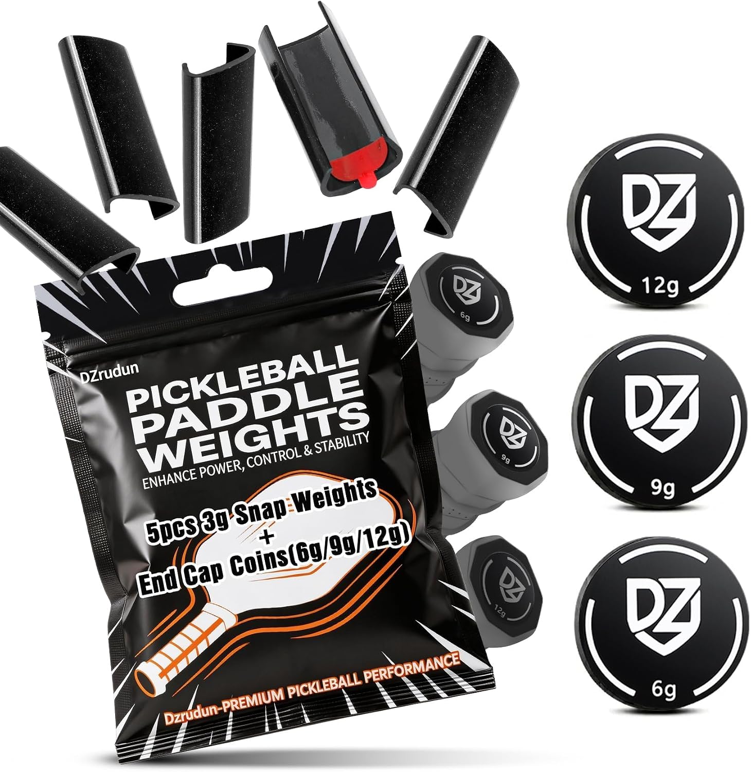 DZrudun Pickleball Paddle Weights,5x3g Snap Weights+End Cap Coins 6/9/12g | Lead-free weight clips and 27mm pickleball paddle cap weights for 16mm paddle,pickleball weight for balance control stability