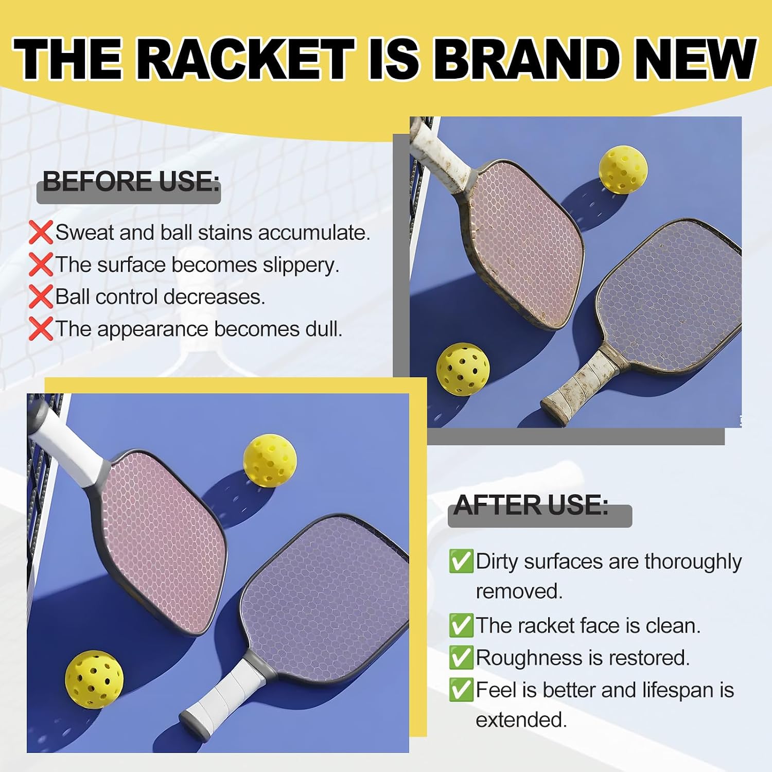 4.06 Oz Pickleball Paddle Cleaner, Restore the Luster of the Racket Surface | 5*7*1 Cm Pickleball Paddle Eraser, Includes a Towel to Remove Dirt and Sweat, Suitable for All Rackets - Image 5