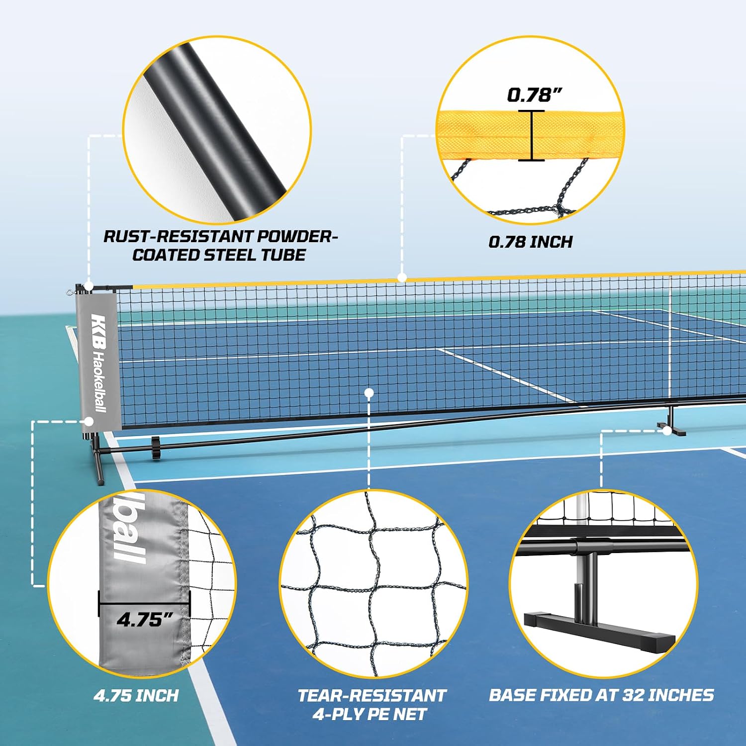Haokelball Badminton Volleyball Pickleball Net Set, 22FT Portable All-in-One Nets System for Outdoor Beach Indoor with Adjustable Height, Includes Balls Rackets Pump Carry Bag | Backyard, Beach, Lawn, Outdoor, Indoor, Portable, Net Set, Family Games, Includes Balls Shuttlecocks Rackets Pump Carry Bag - Image 6