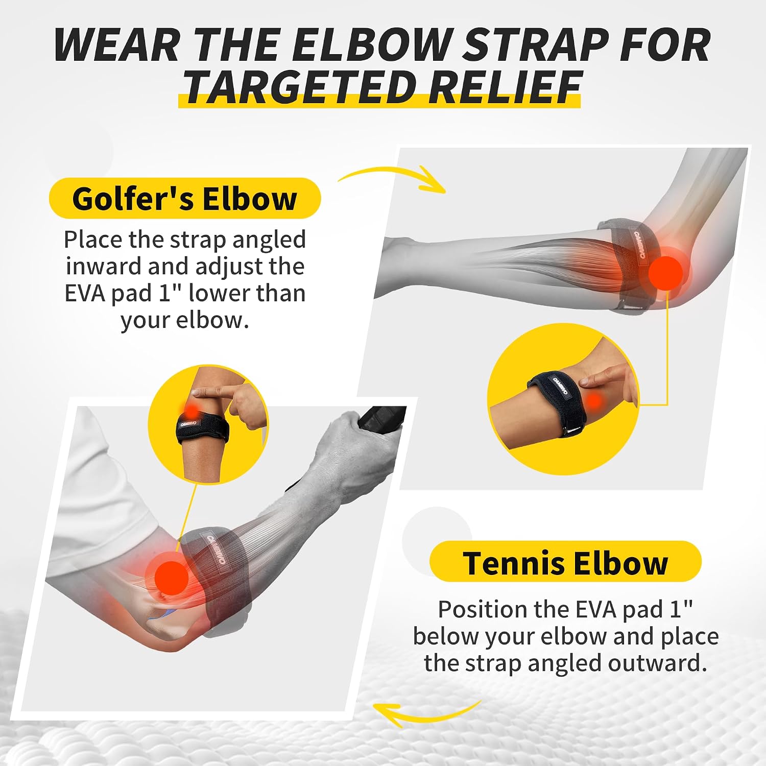 CAMBIVO 2 Pack Tennis & Golfer’s Elbow Brace, Counterforce Compression | Dual Adjustable Strap, Honeycomb Terry Lining, Breathable, Low-Profile Buckle, Forearm Support, for Tendonitis, Gym, Typing - Image 2