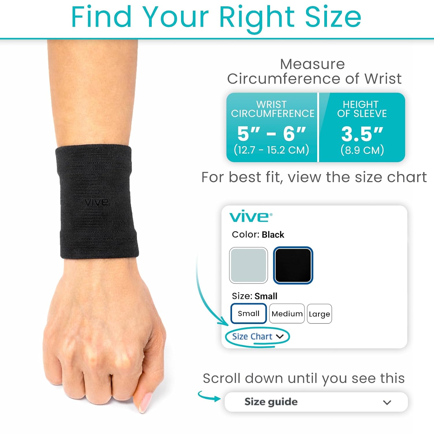 Vive Wrist Compression Sleeves for Women & Men (Pair) - Elastic Support | Wristband for Pain Relief & Circulation - Wrist Support for Carpal Tunnel, Arthritis, Tendonitis - Great for Sports Injury - Image 5