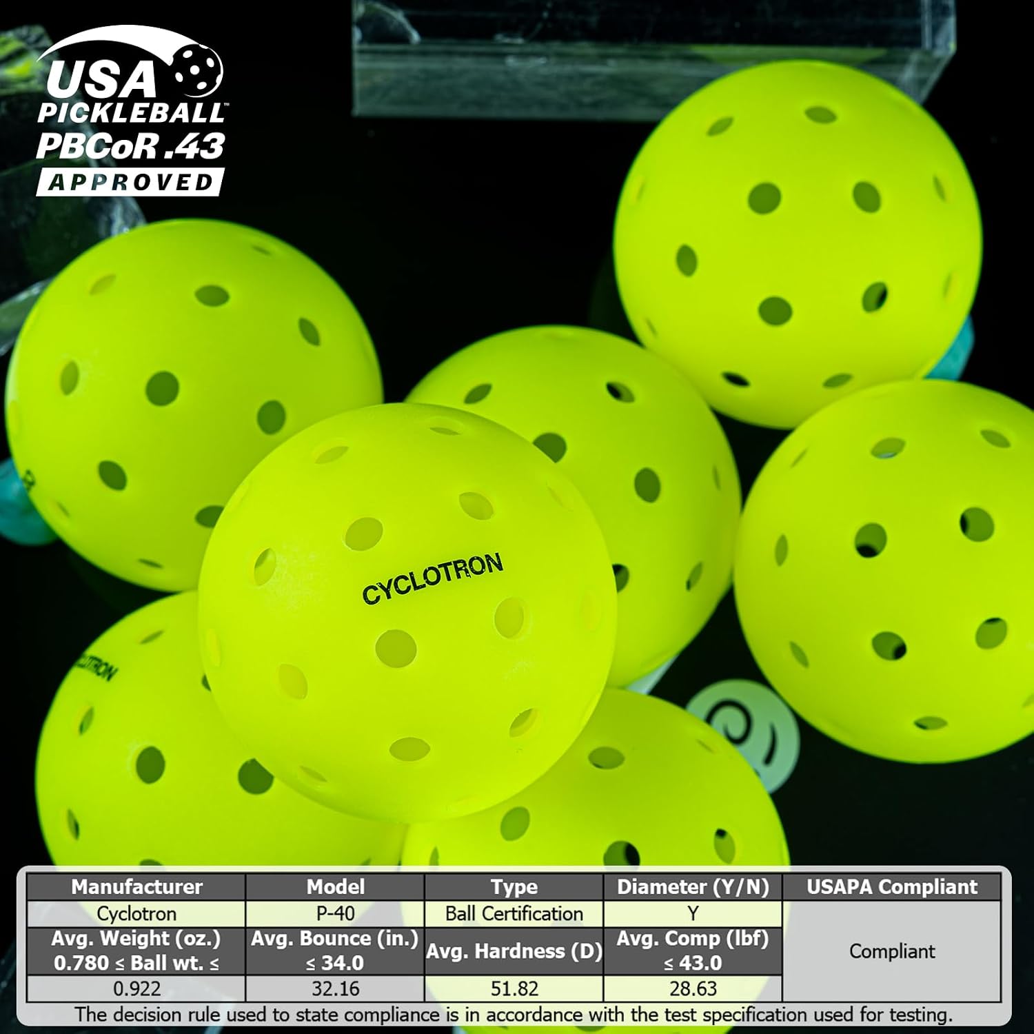 cyclotron P-40 Outdoor Pickleball Balls – USAPA Approved Pickleballs, 40-Hole Precision Design, High Visibility, Durable Seamless HDPE Construction, 3/6 Pack - Image 4