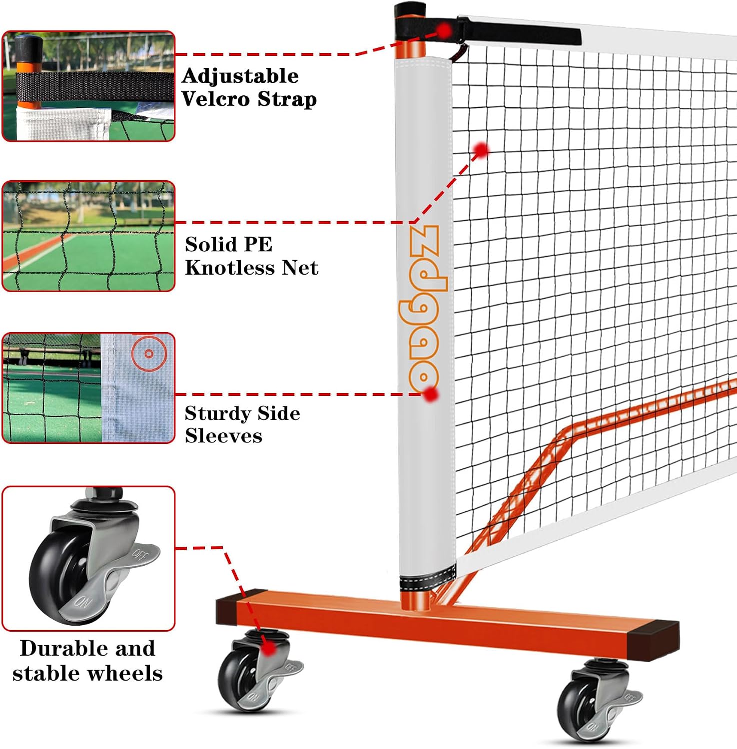 Zdgao Portable Pickleball Net with 4 Paddles Set for Indoor & Outdoor | 22 FT Regulation Size Net, Weather-Resistant Steel Frame, Outdoor Pickle balls, Easy Setup for Driveway, Backyard - Image 3