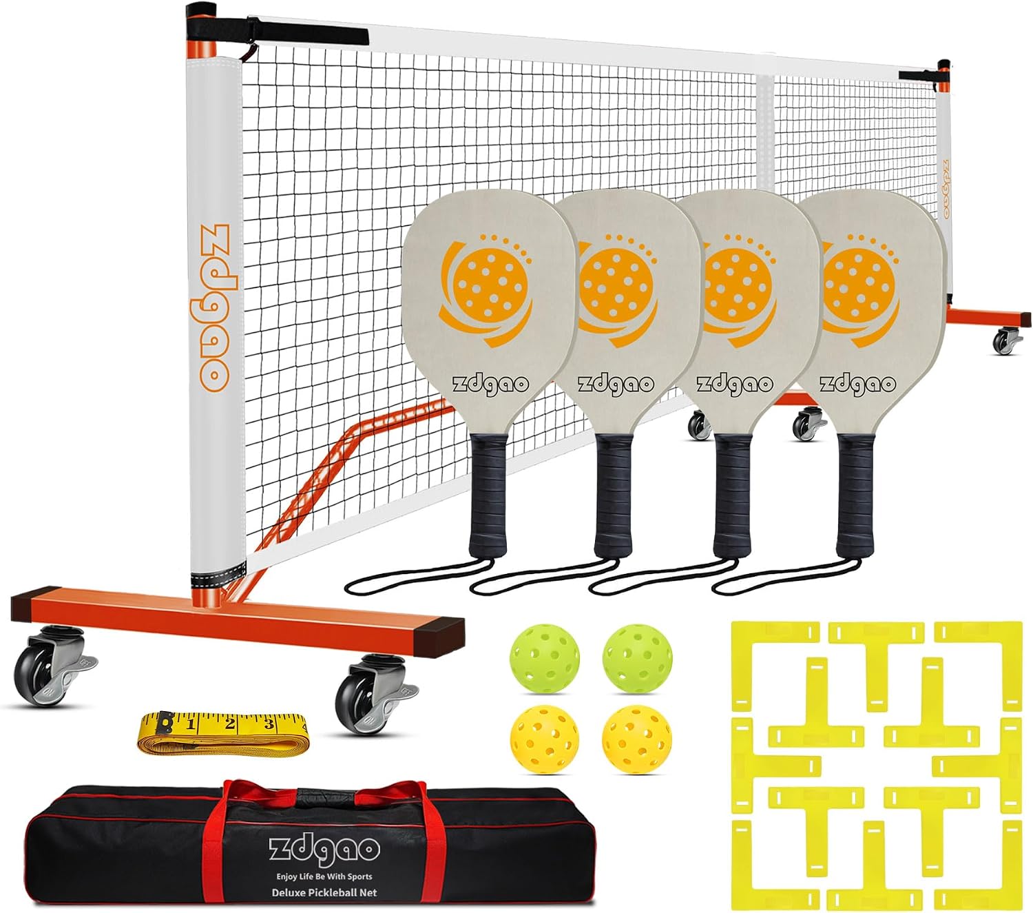 Zdgao Portable Pickleball Net with 4 Paddles Set for Indoor & Outdoor | 22 FT Regulation Size Net, Weather-Resistant Steel Frame, Outdoor Pickle balls, Easy Setup for Driveway, Backyard