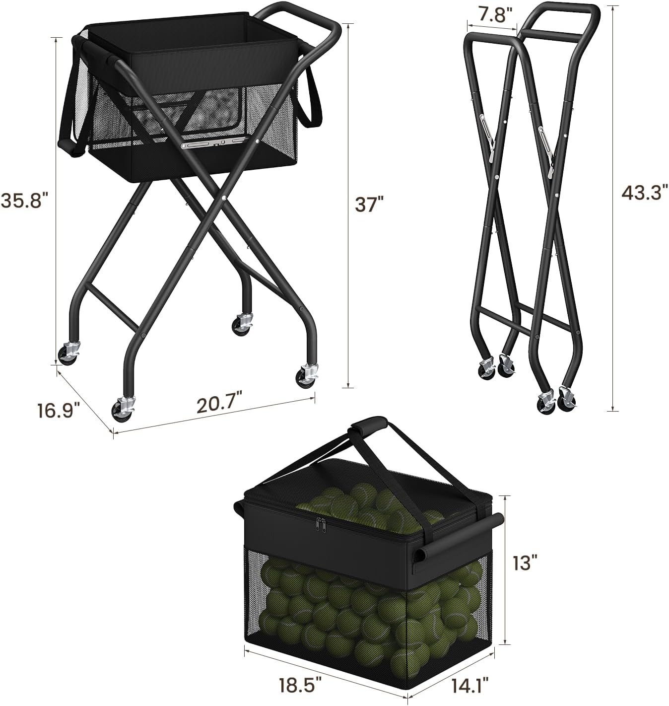 ELYKEN Tennis Ball Hopper with Wheels, Holds 220 Tennis Balls or 160 Pickleballs, Foldable Ball Retriever Basket, Portable Ball Collector Caddy for Tennis & Pickleball Training, Practice and Storage - Image 2
