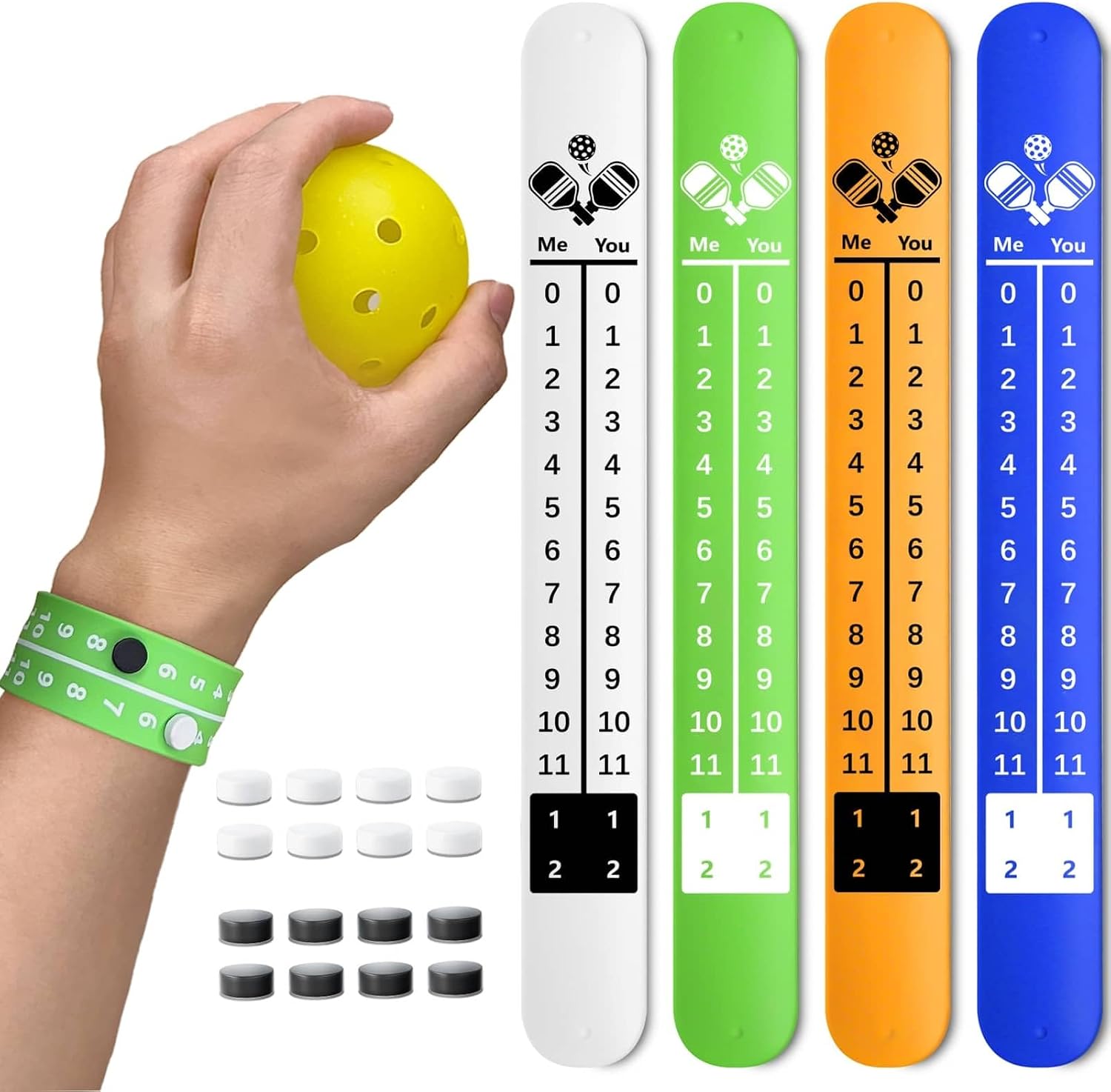 Pickleball Score Keeper Wristband, Portable Pickleball Scoreboard Counter, Scorekeeping Tracker Wristband for All Sports Games, 4/8 Pack Score Keeper Wristband for Any Yard Games