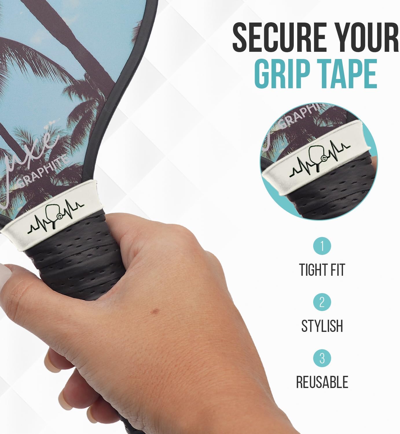 Palms-O-Aces | Pickleball Grip Bands | Silicone Paddle Grip Bands for Securing Overgrips & Paddle Identification | Embossed Non-Slip Handle Band | Universal Fit Pickleball Accessory & Gift for Players