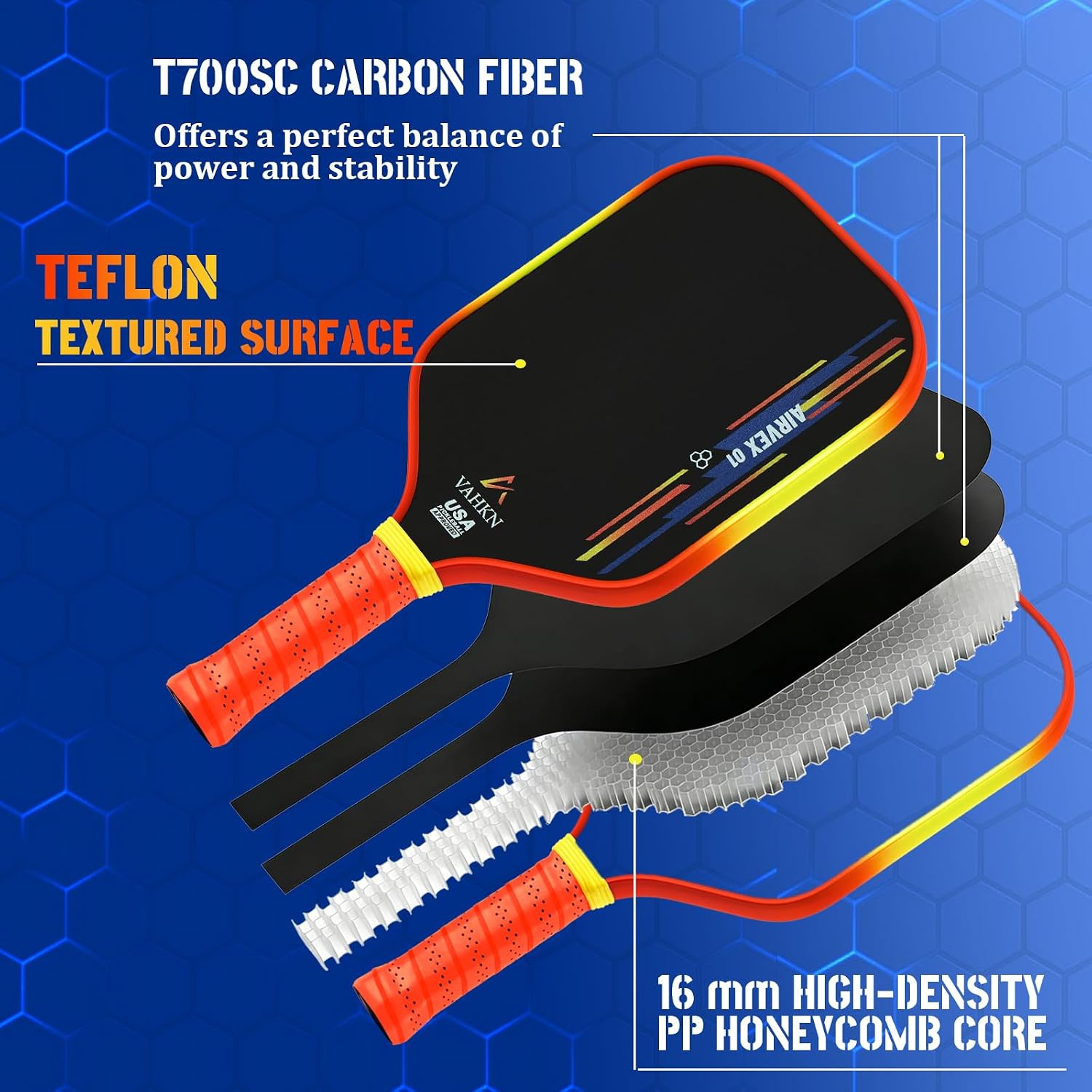 Pickleball Paddles |16MM Carbon Fiber Pickleball Paddle | High-Spin Textured Surface & Vibrant Gradient Edge | USAPA Approved Racket for Ultimate Power,Control & Precision - Image 4