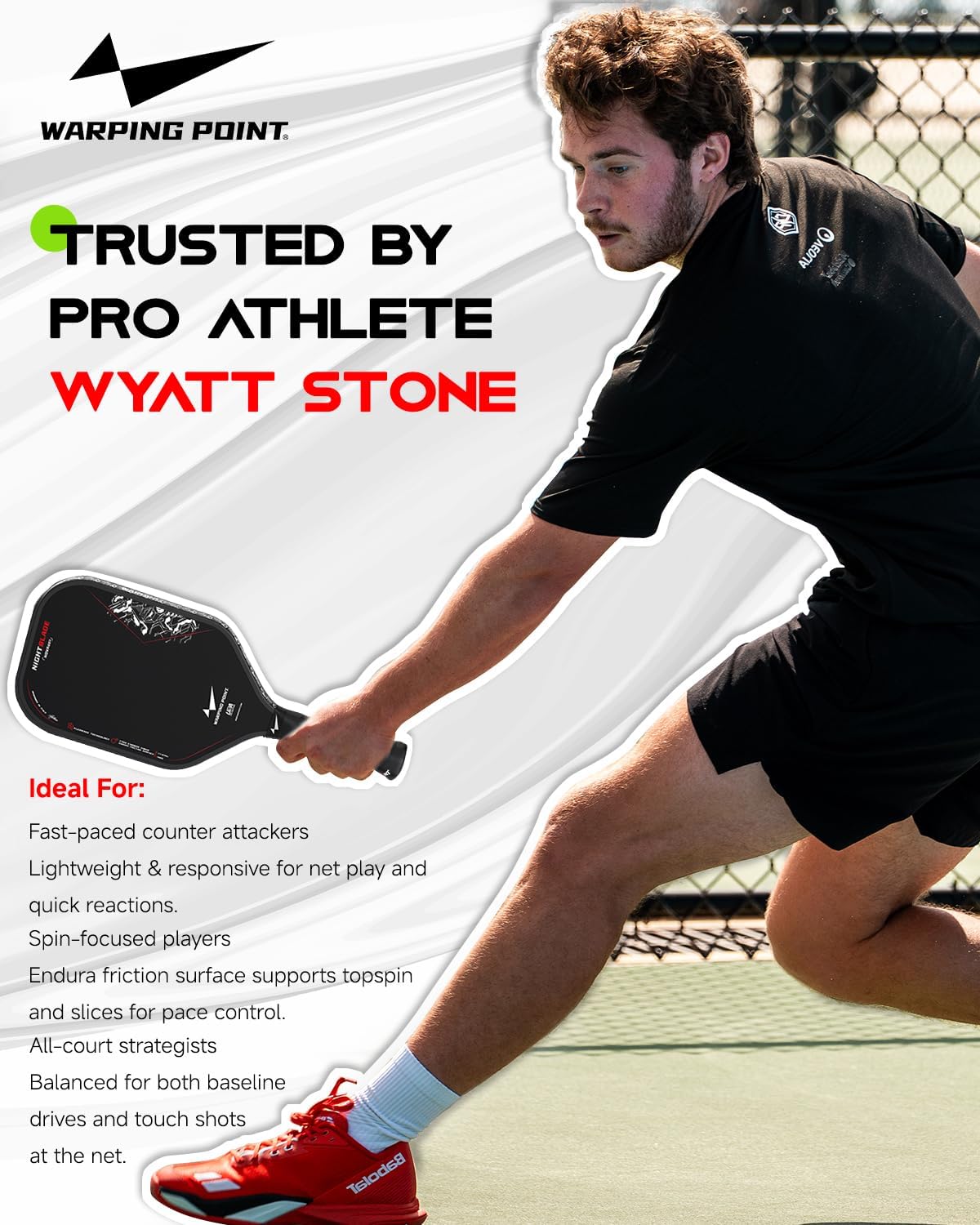 Nightblade Raw Carbon Fiber Pickleball Paddle, Foam Filled Polymer Honeycomb Core, UPA-A & USAPA Approved, Endura Friction Surface, Long Handle for Two Handed Backhand, Enhanced Impact Feel & Spin - Image 4