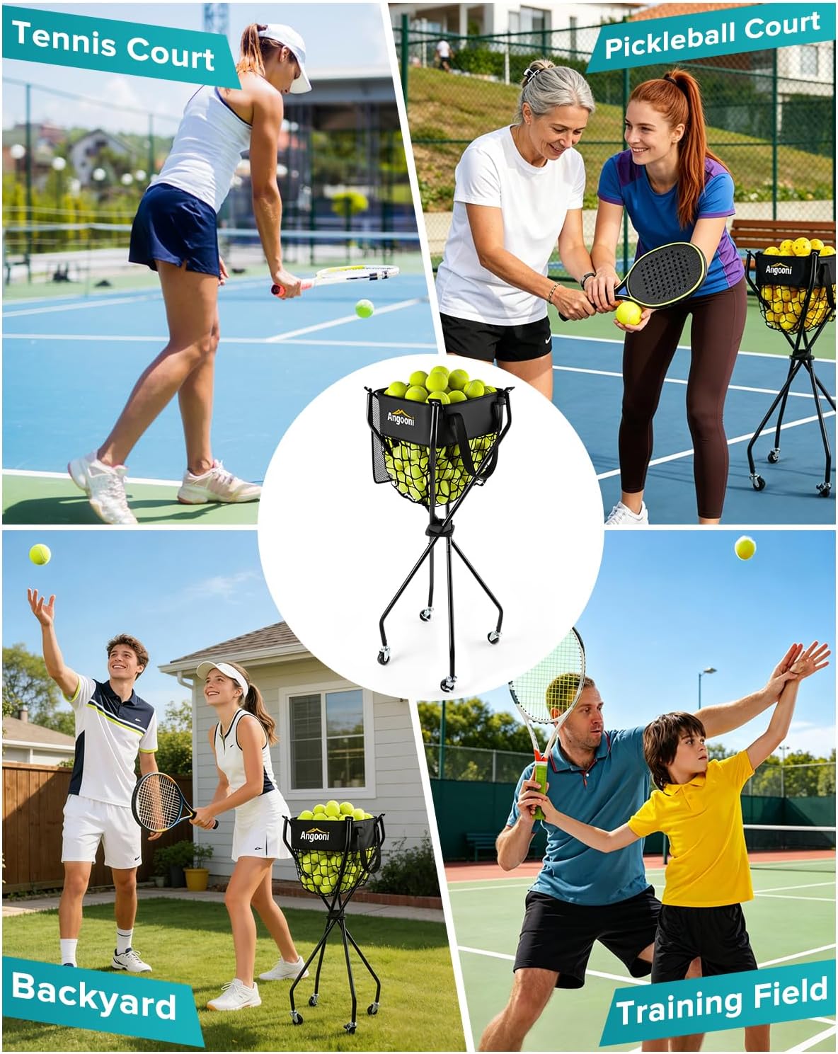 Angooni Professional Tennis Cart with Silent PU Wheels - 2 Capacity Choices (150/240 Balls) - Sturdy, Lightweight & Portable Storage for Practice and Matches - Image 7