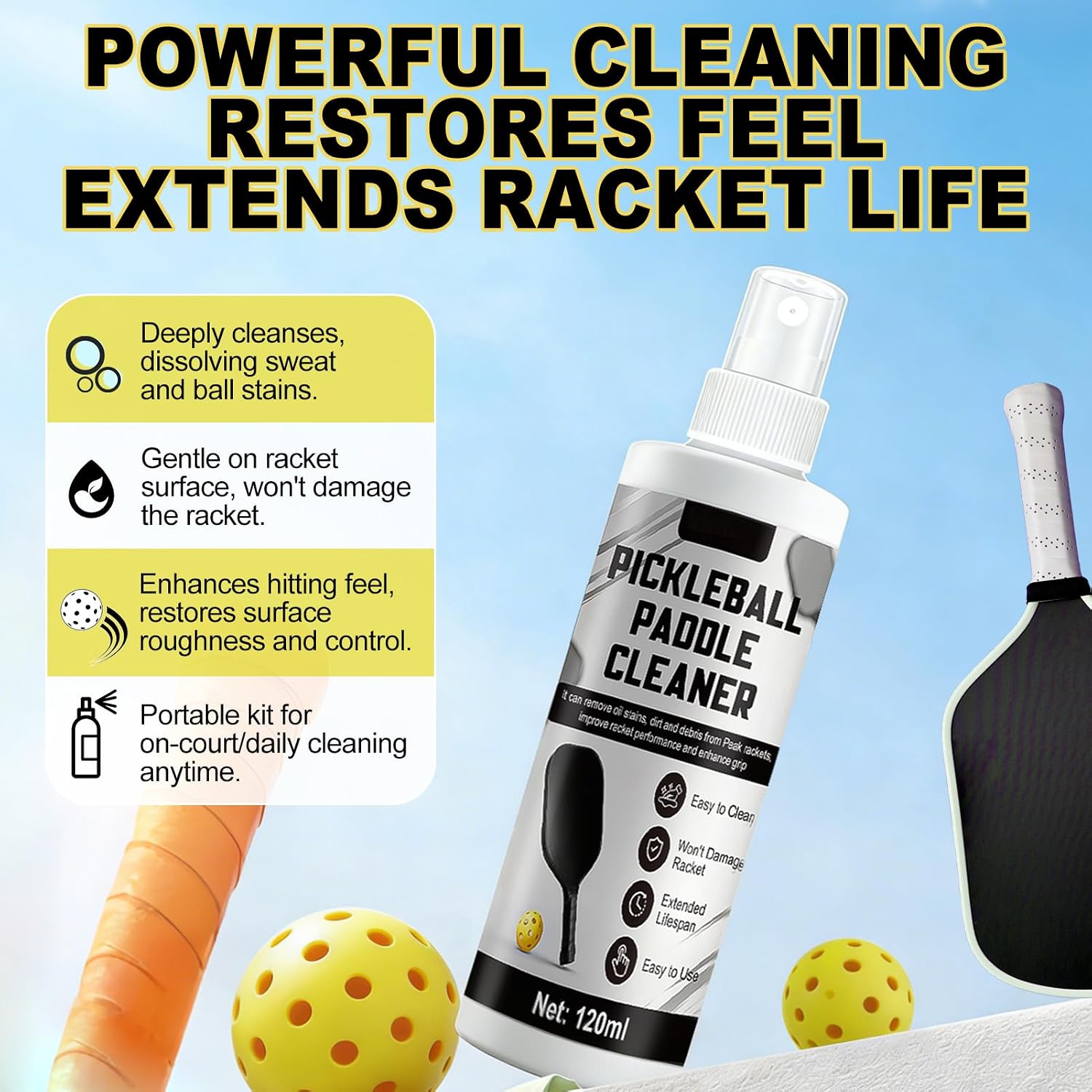 4.06 Oz Pickleball Paddle Cleaner, Restore the Luster of the Racket Surface | 5*7*1 Cm Pickleball Paddle Eraser, Includes a Towel to Remove Dirt and Sweat, Suitable for All Rackets - Image 2