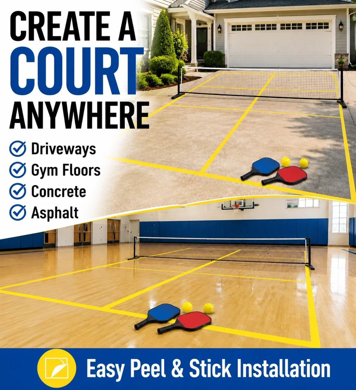 Pickleball Court Tape 2” x 262ft – Heavy Duty Temporary Court Marking Tape for Outdoor & Indoor Courts, Removable Pickleball Lines for Driveway, Gym Floor, Concrete, Basketball, Tennis & Badminton - Image 2