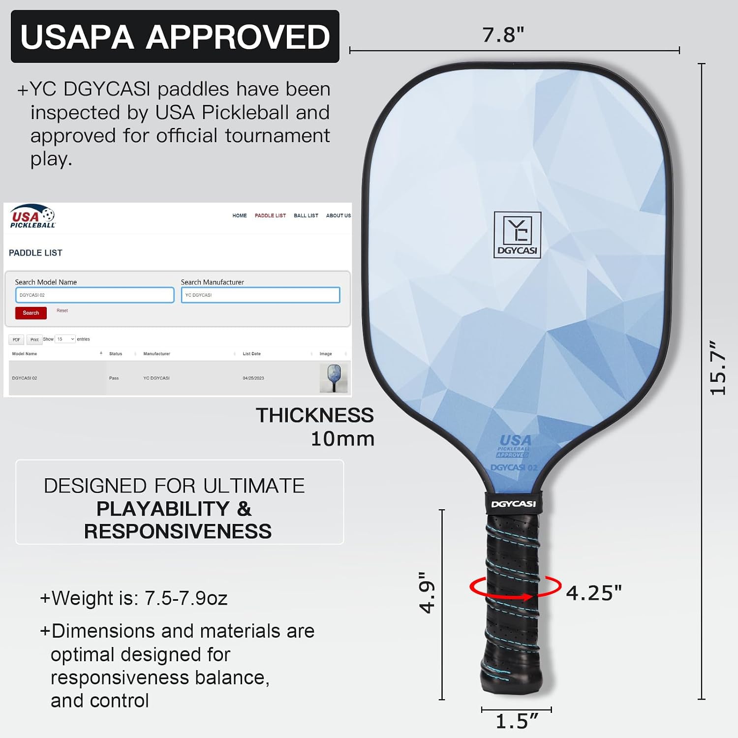 YC DGYCASI Pickleball Paddles Set of 4, USAPA Approved Pickleball Set, Fiberglass Pickle Ball Rackets, 3 Outdoor Pickleball, 3 Indoor Pickleball Balls, 4 Pickleball Overgrip, 1 Pickleball Bag - Image 2