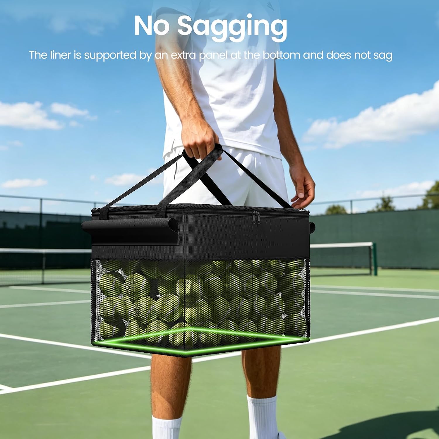 ELYKEN Tennis Ball Hopper with Wheels, Holds 220 Tennis Balls or 160 Pickleballs, Foldable Ball Retriever Basket, Portable Ball Collector Caddy for Tennis & Pickleball Training, Practice and Storage - Image 4