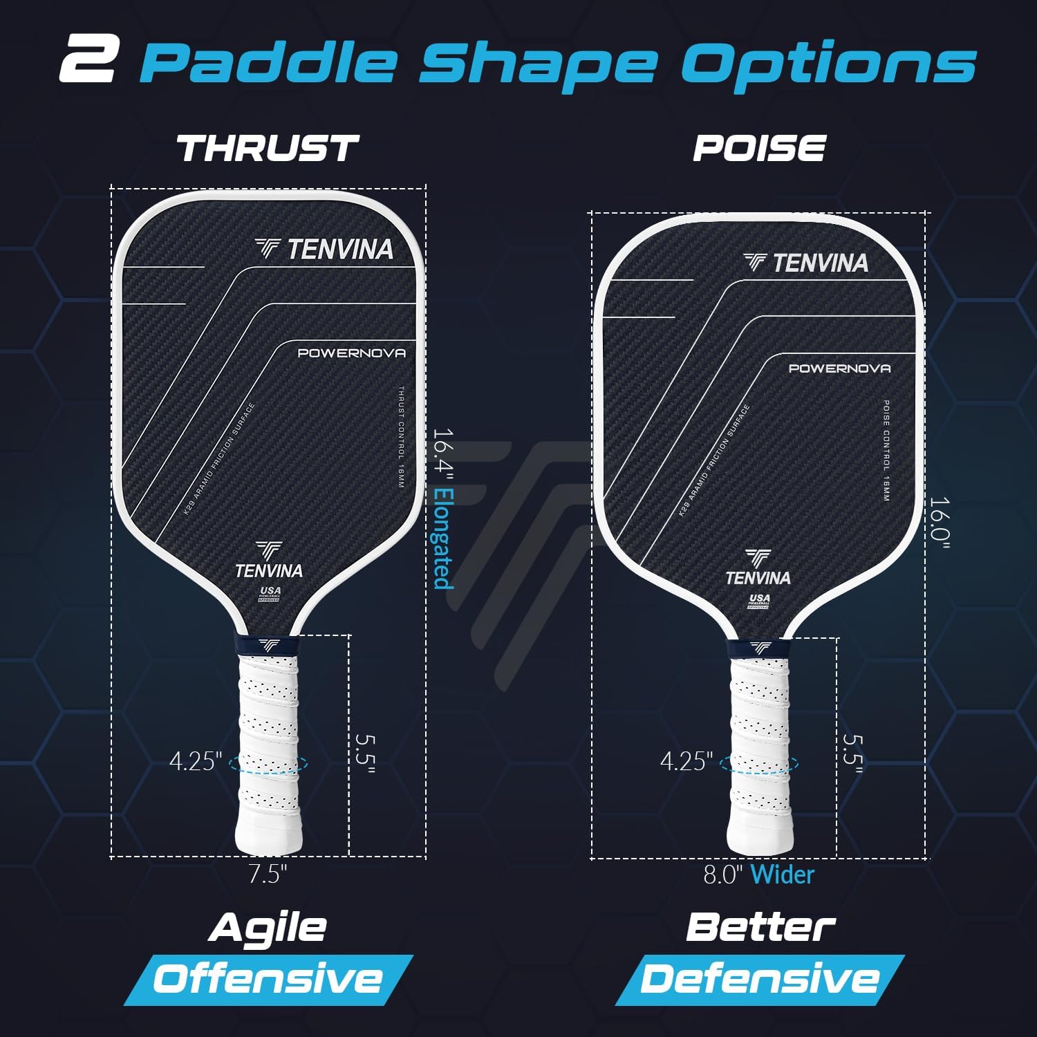 TENVINA Pickleball Paddles, Multi-Layer T700SC Textured Carbon Fiber Pickleball Paddle, Pickle Ball Paddle with Strong Spin & Power Surface, 4-Types of Shapes and Thicknesses, USAPA Approved - Image 4