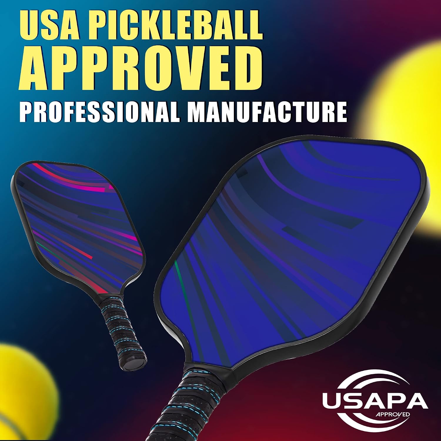 Dulce DOM Pickleball Paddles Set of 2/4 - USAPA Approved, 4 Indoor Outdoor Pickleball Balls, Fiberglass Surface Paddle Racket with Cover Bag, Ideal Training Equipment Gift for Men & Women - Image 2