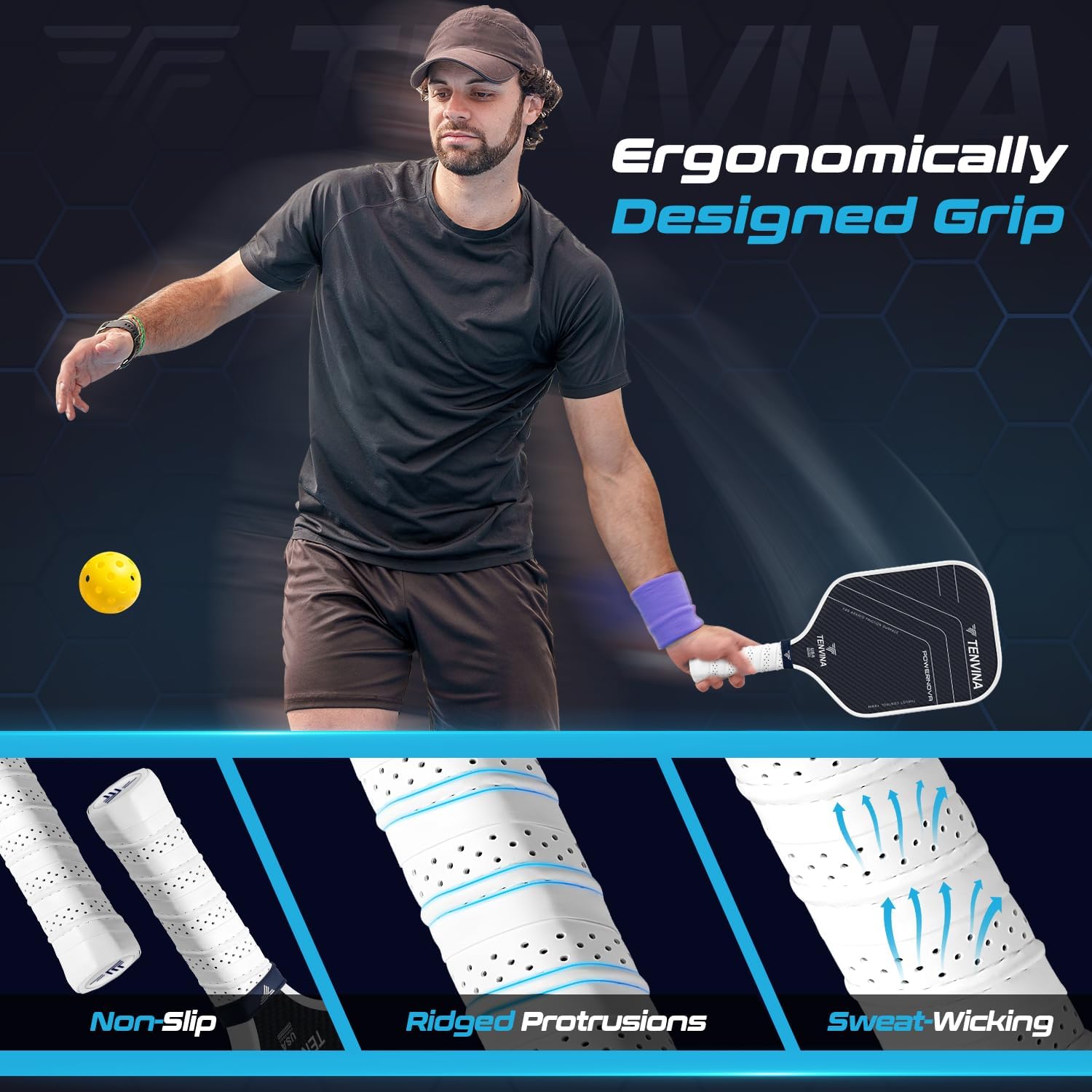 TENVINA Pickleball Paddles, Multi-Layer T700SC Textured Carbon Fiber Pickleball Paddle, Pickle Ball Paddle with Strong Spin & Power Surface, 4-Types of Shapes and Thicknesses, USAPA Approved - Image 6