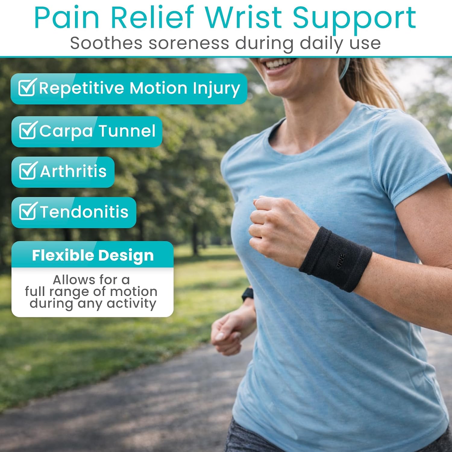 Vive Wrist Compression Sleeves for Women & Men (Pair) - Elastic Support | Wristband for Pain Relief & Circulation - Wrist Support for Carpal Tunnel, Arthritis, Tendonitis - Great for Sports Injury - Image 3