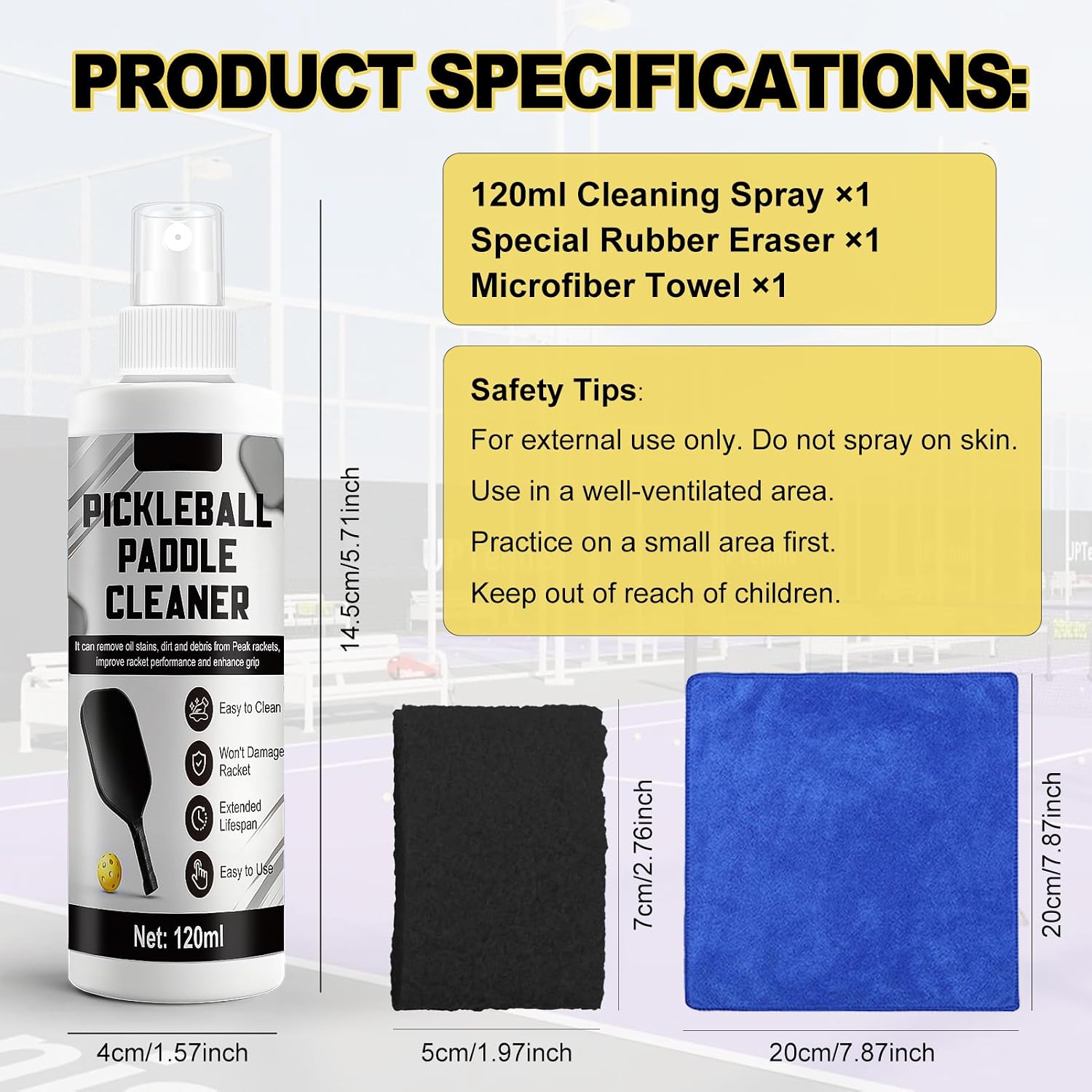 4.06 Oz Pickleball Paddle Cleaner, Restore the Luster of the Racket Surface | 5*7*1 Cm Pickleball Paddle Eraser, Includes a Towel to Remove Dirt and Sweat, Suitable for All Rackets - Image 7