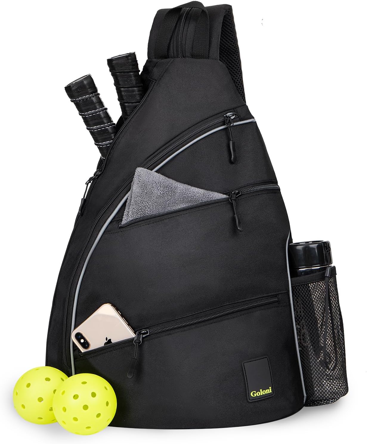 Goloni Pickleball Bag for Women Men, Convertible Pickleball Backpack Sling Bag with Fence Hook, Waterproof Polyester Paddle Bag with Multiple Compartments