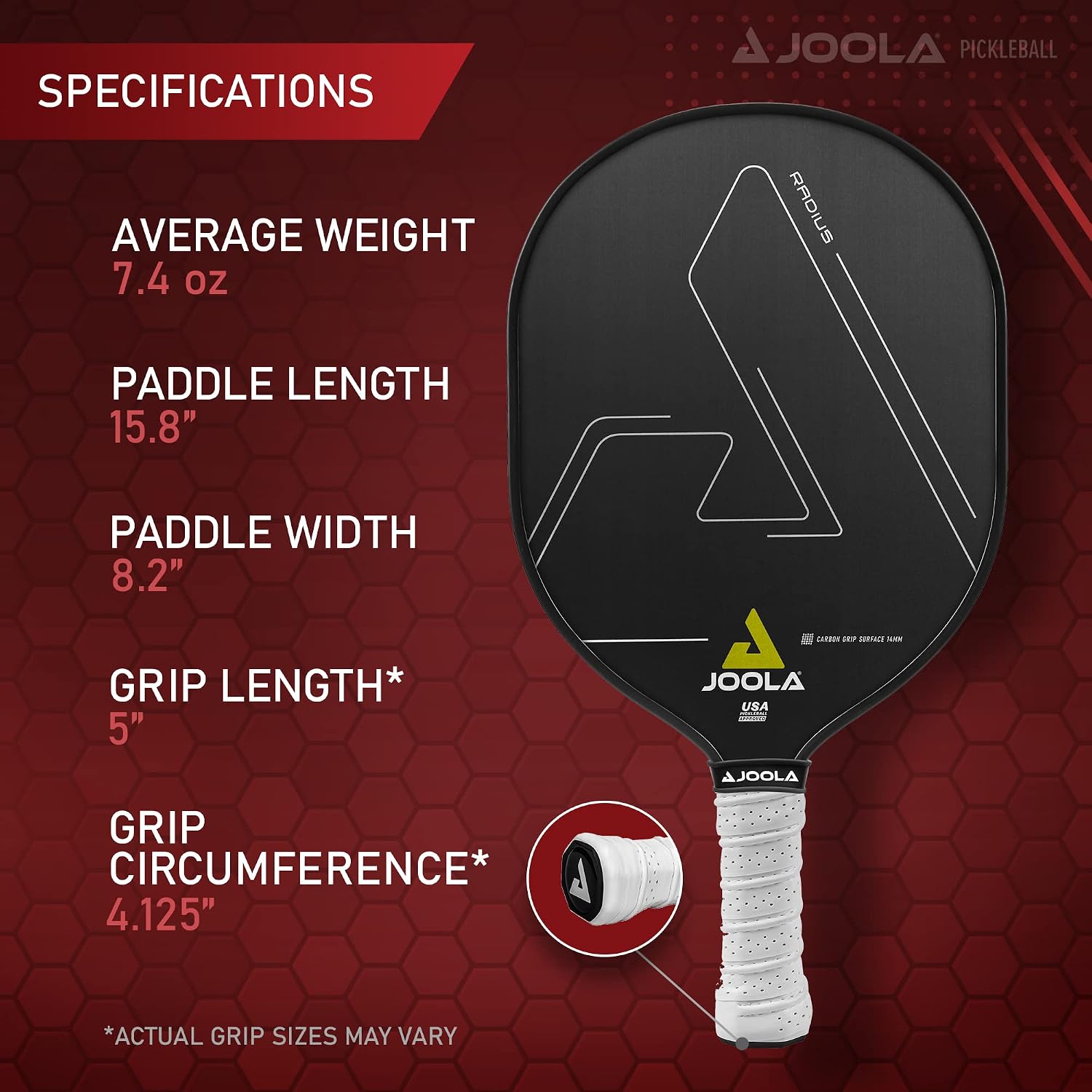 JOOLA Pickleball Paddles – Textured Carbon Grip Surface for Spin, Control & Power – Select Hyperion, Vision or Radius Shapes – Lightweight, Durable Rackets – Polypropylene Core – USAP Approved - Image 5