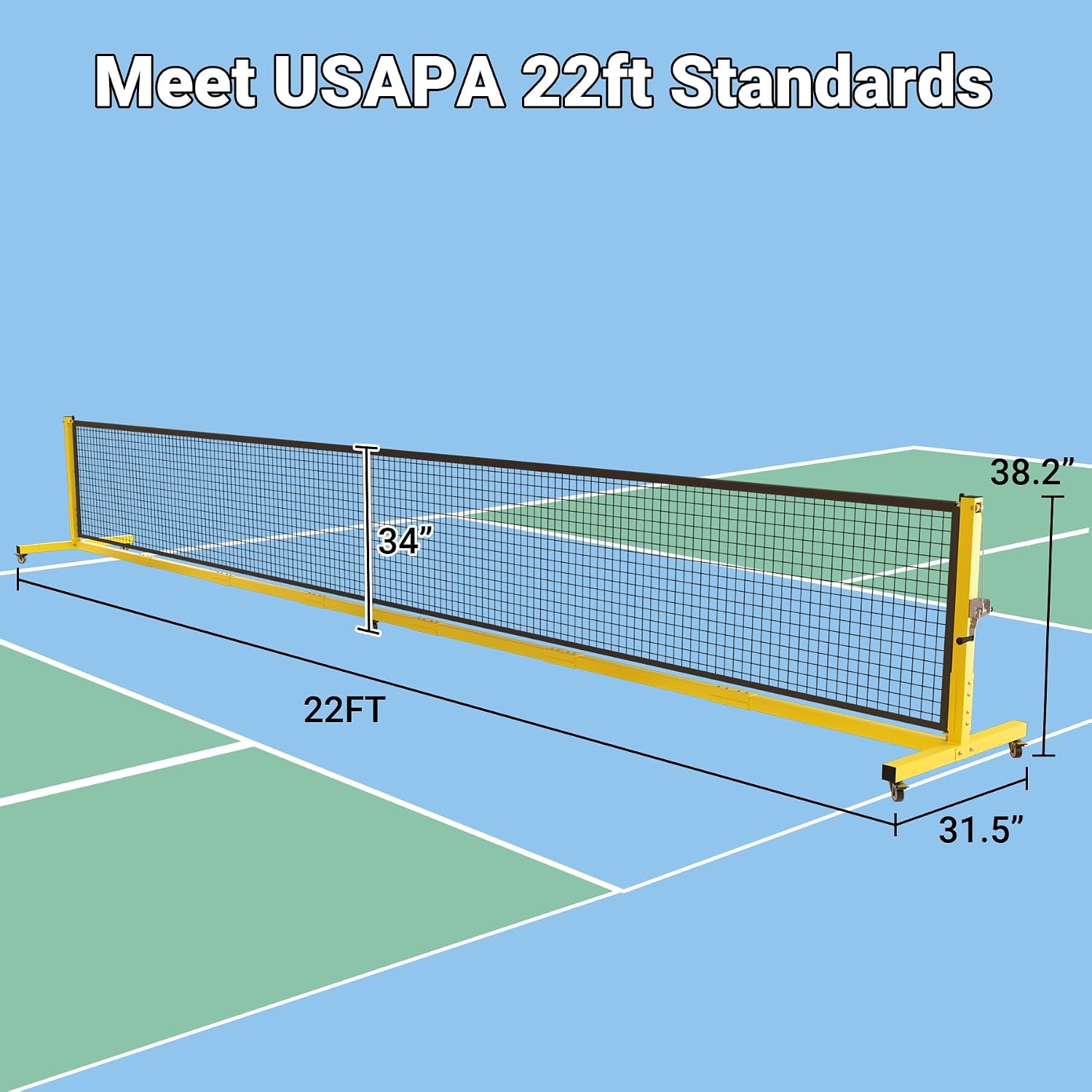 Pro Pickleball Net - 22ft Tournament-Grade, 30-ply Sturdy Net | Heavy Duty Steel Frame, Universal Wheels, 600D Carrying Bag, Perfect for Indoor & Outdoor Use, Black/Yellow/Ice Blue - Image 2