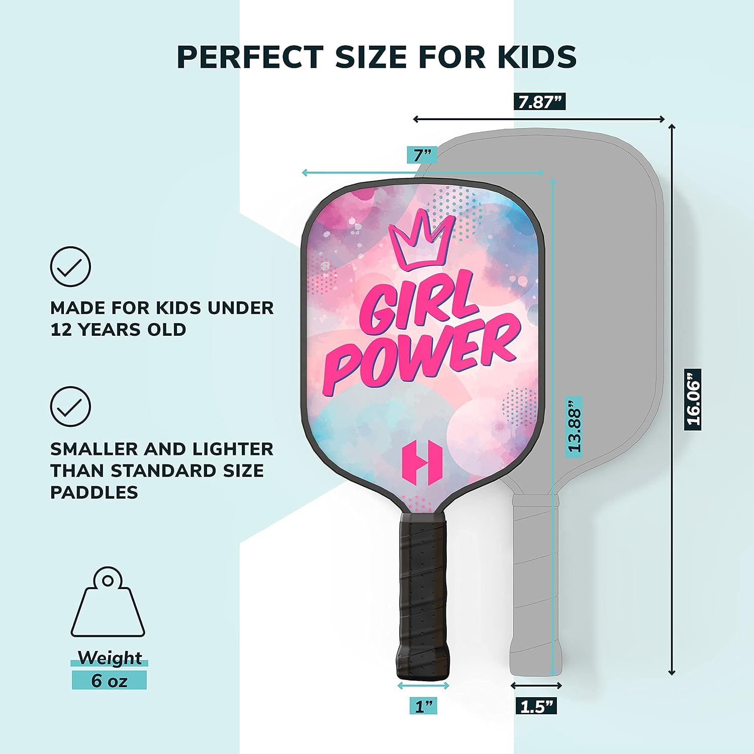 Helium Pickleball Paddle for Kids – (2 Pack - POW! and Girl Power) Child Size, Lightweight Honeycomb Core, Graphite Strike Face, Premium Comfort Grip, 2 Pickleball Paddles & 2 Drawstring Bags - Image 2